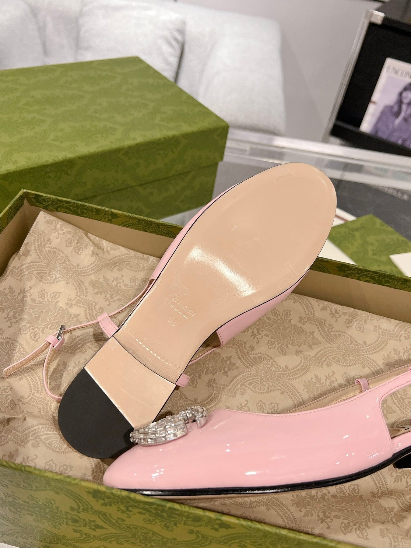 METALIC SLINGBACK FLATS IN ROSE PINK CALFSKIN