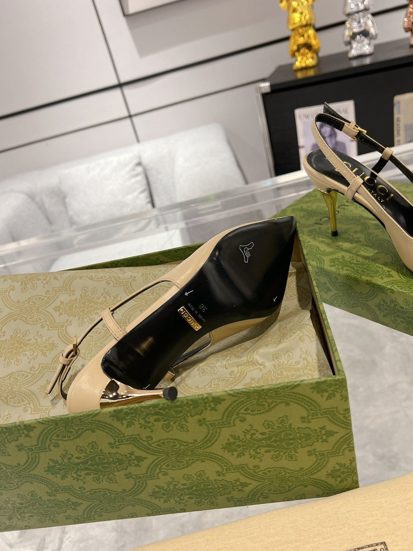 GG SLINGBACK HIGH HEEL PUMP CREAM CALFSKIN