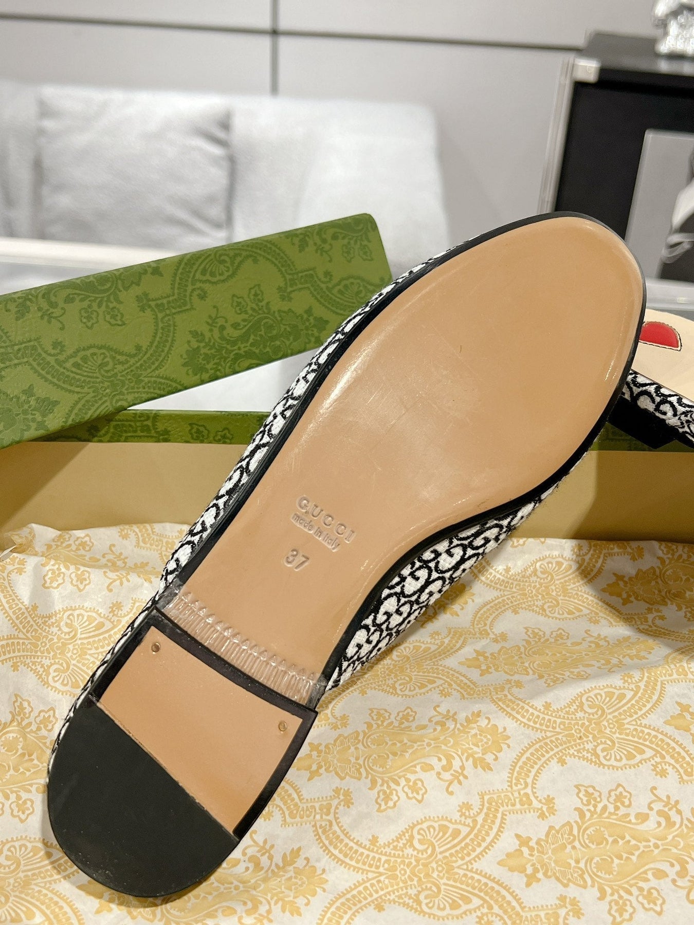 MEN'S MULE WITH HORSEBIT IN BLACK MIX WHITE MONOGRAM JACQUARD FABRIC