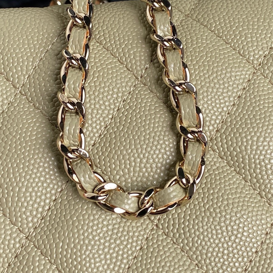 HOBO BAG 21 IN INDIAN KHAKI GRAINED CALFSKIN GOLD HARDWARE