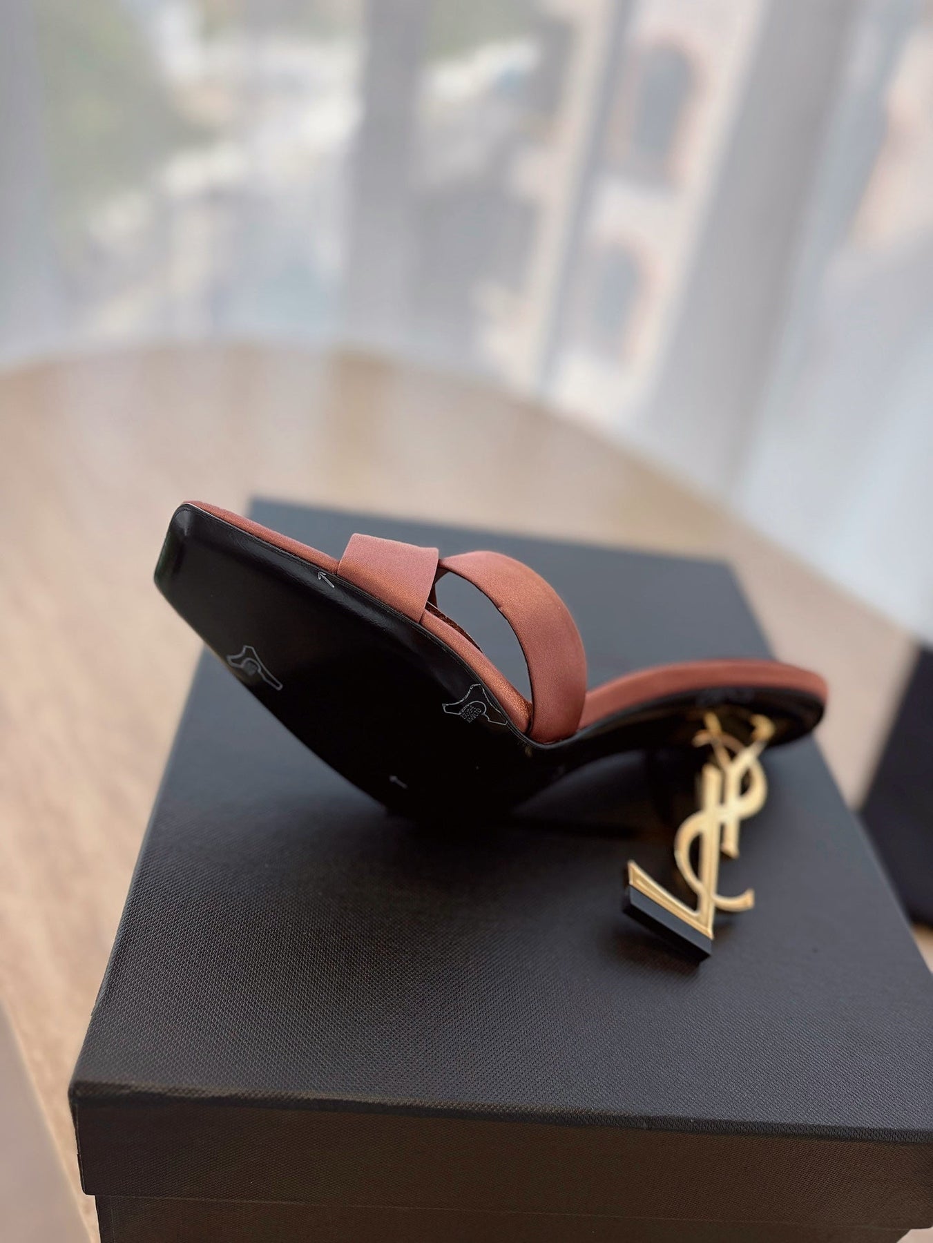 OPYUM OPEN TOE HIGH 10 CM MULES IN MARS RED CALFSKIN