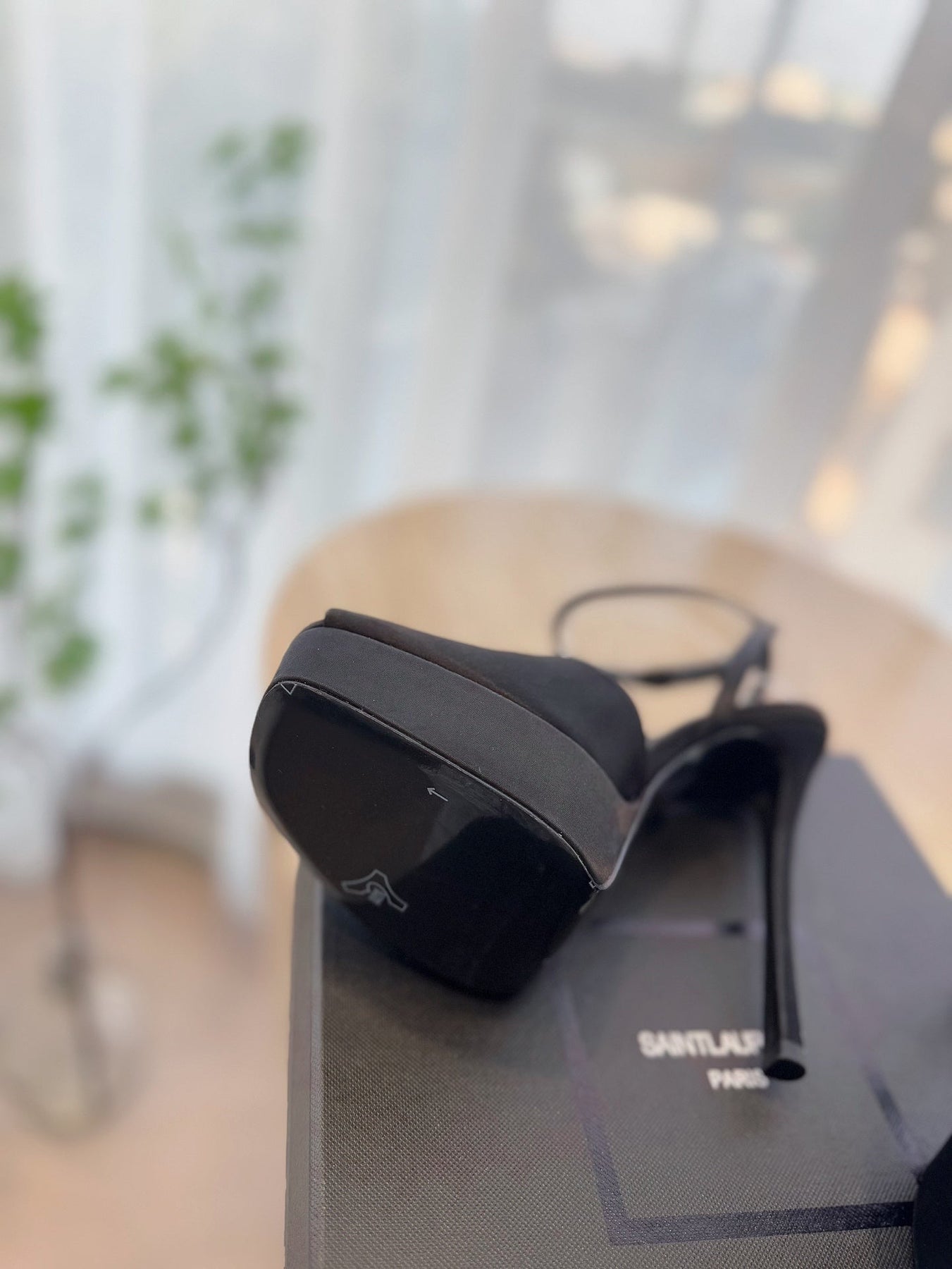 LA SCANDALE HIGH 14 CM PLATFORM SANDALS IN BLACK SATIN CREPE