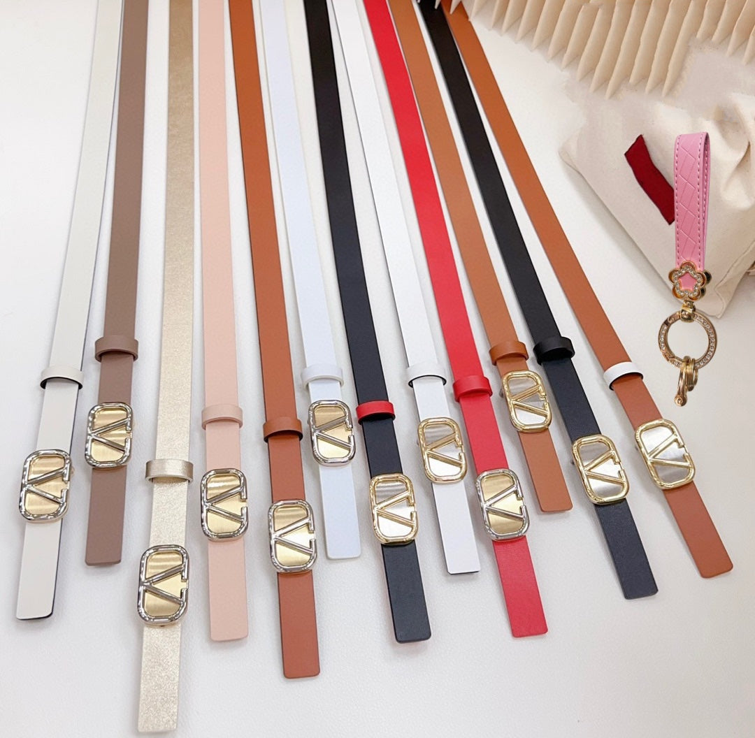 Gold Vlogo and Silver Hardware Buckle Red Calfskin 20mm