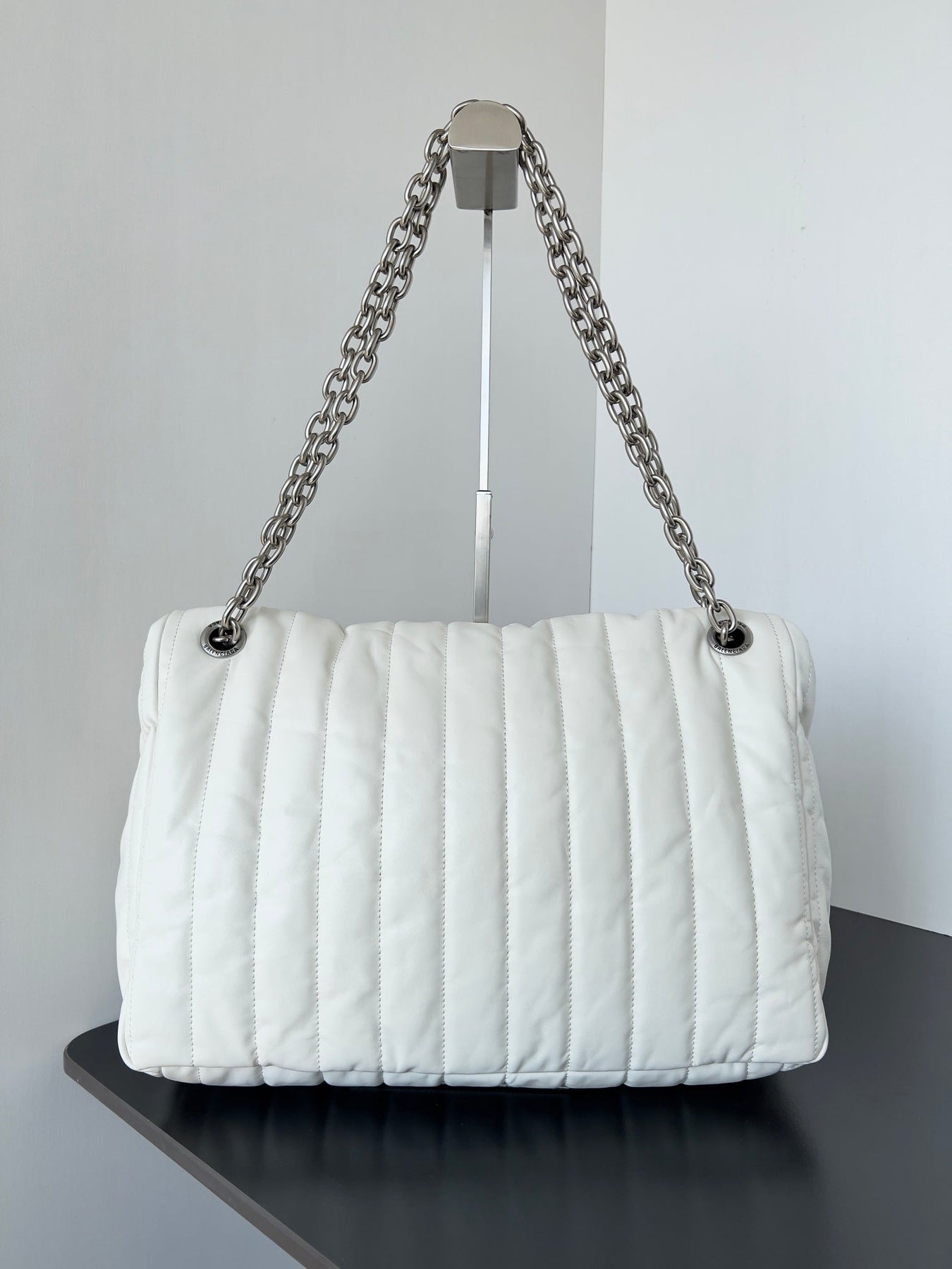 MONACO BAG 32 IN WHITE QUILTED THIN CALFSKIN SILVER HARDWARE