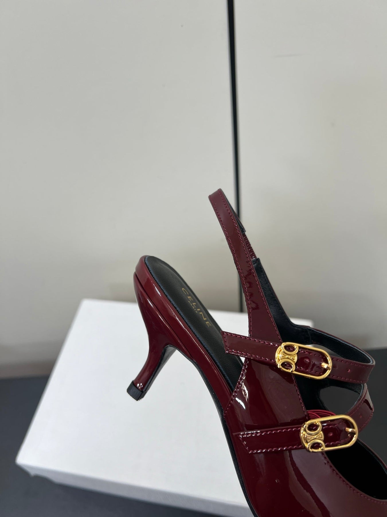 JUDY DOUBLE STRAP MARY JANE SLINGBACK IN BURGUNDY RED PATENT CALFSKIN