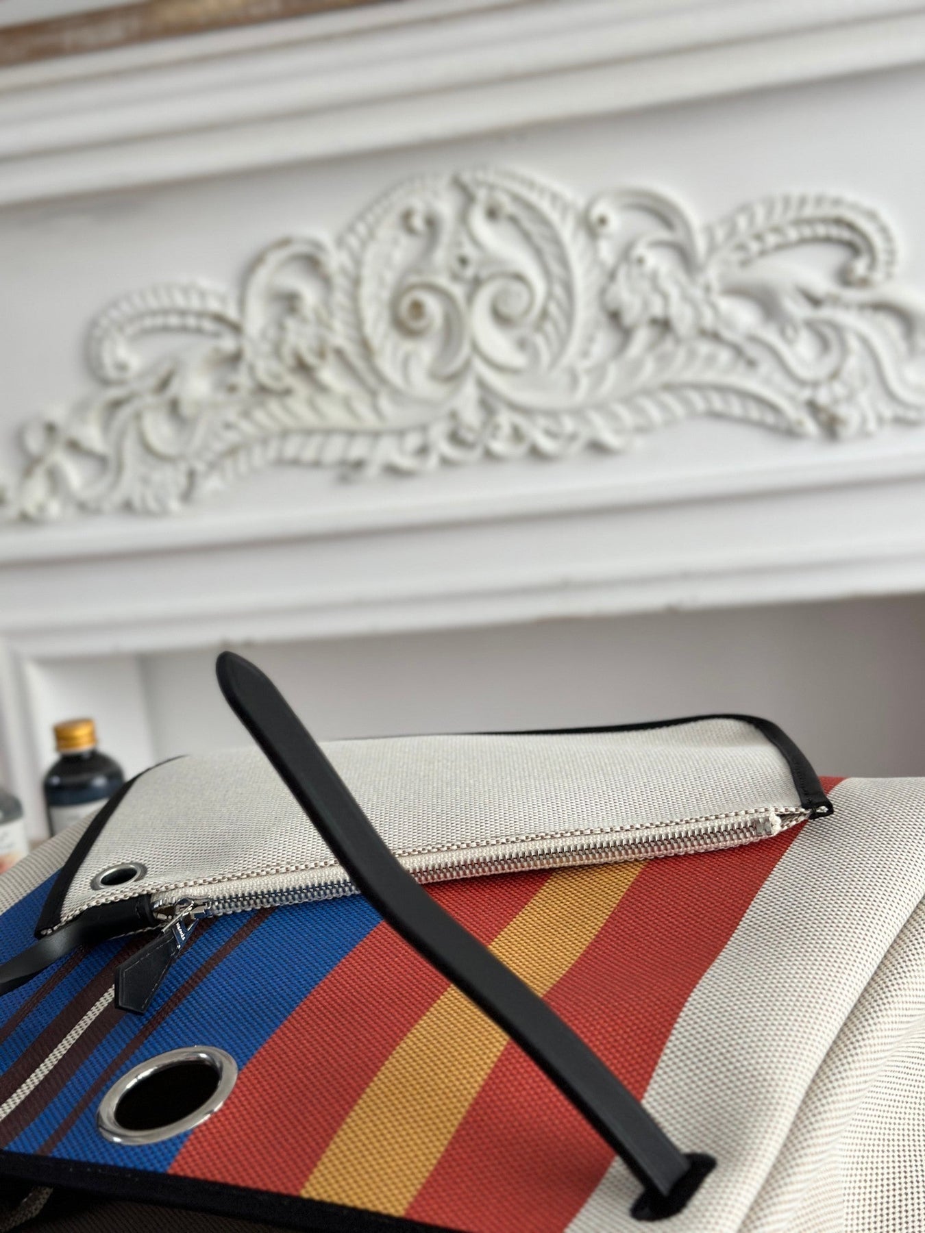 HERBAG ZIP 31 LAQUERED BAG IN BLUE MIX RED H PLUME CANVAS