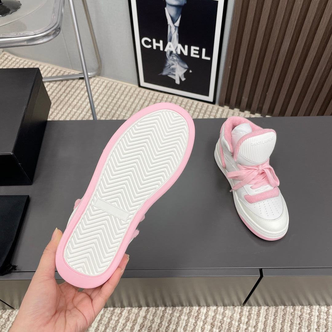 HIGH-TOP SNEAKERS IN WHITE MIX BABY PINK CALFSKIN