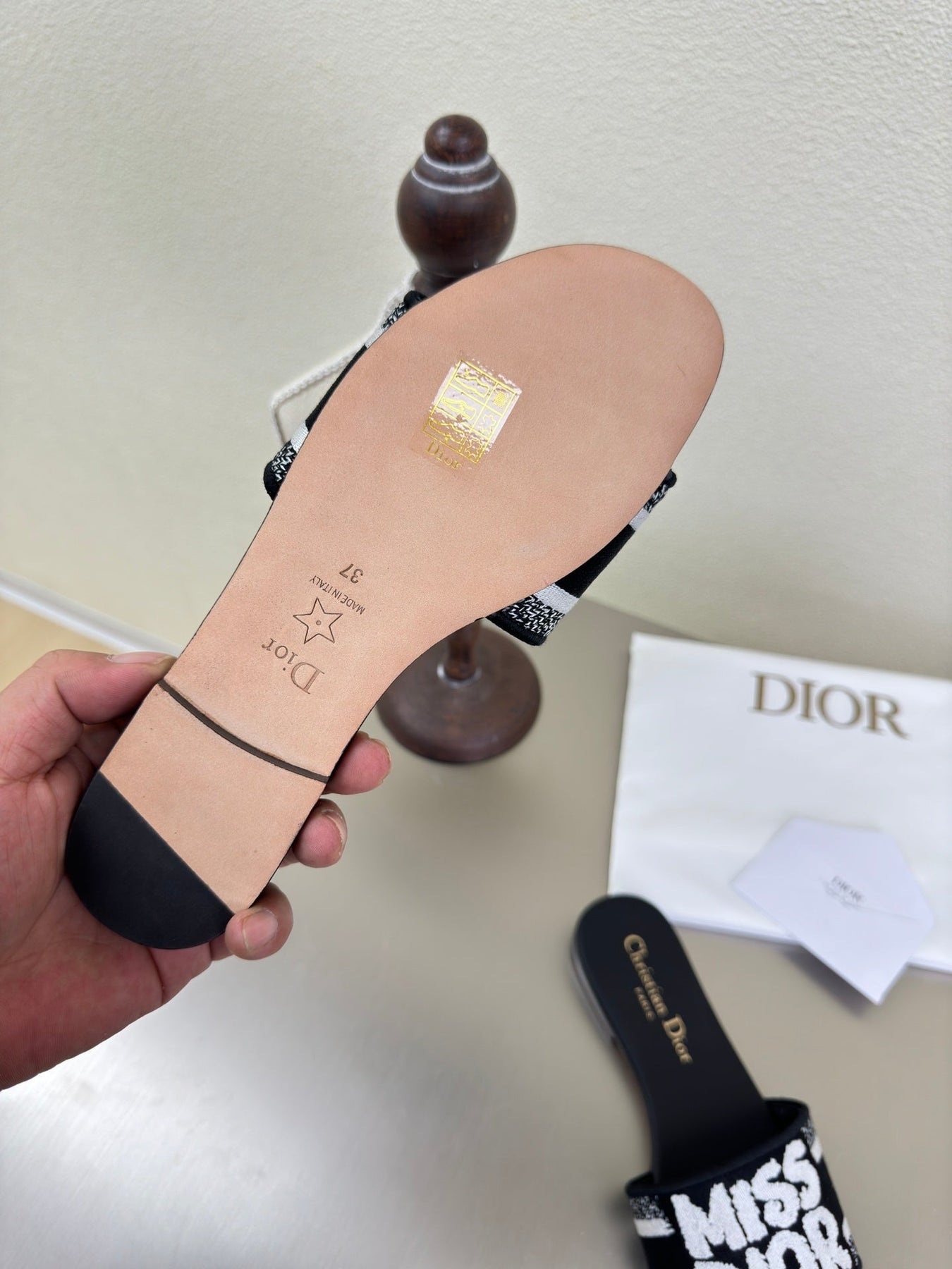 DWAY SLIDE EMBROIDERED COTTON AND BLACK MISS DIOR ALLOVER MOTIF