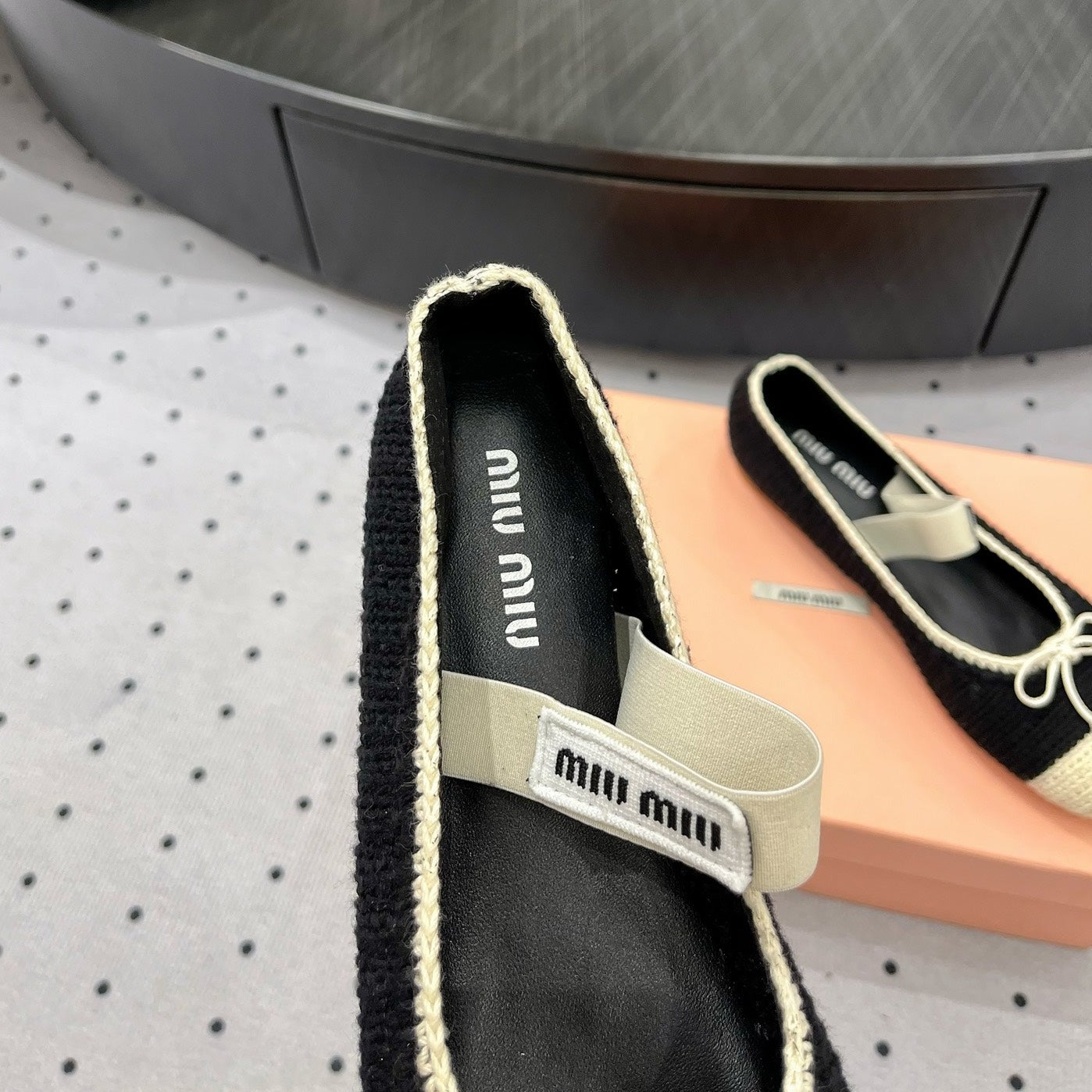 Ballet Flats Black Mix Ivory Fabric