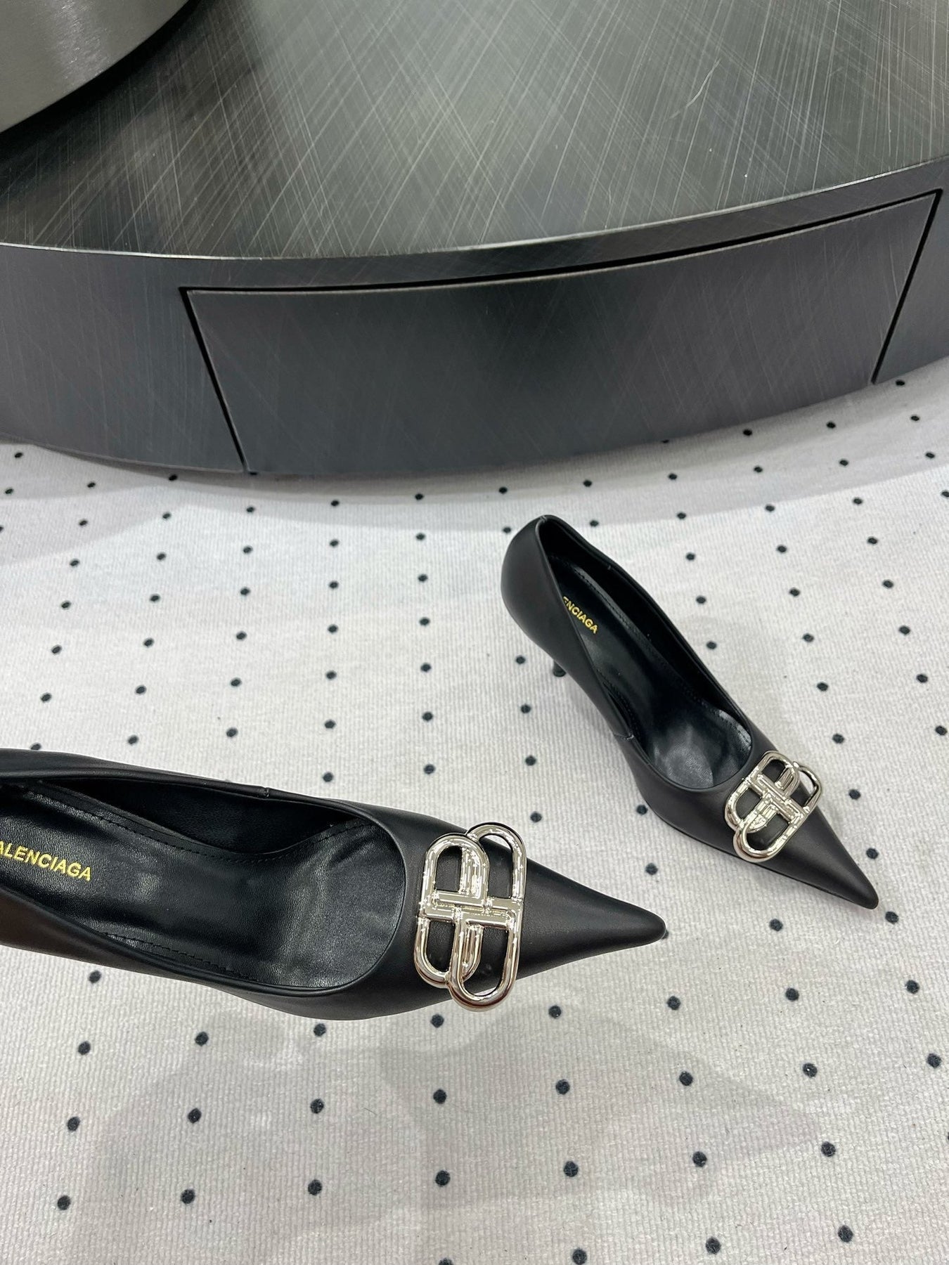 HEELED PUMPS 65 MM IN BLACK SMOOTH LAMBSKIN SILVER HARDWARE