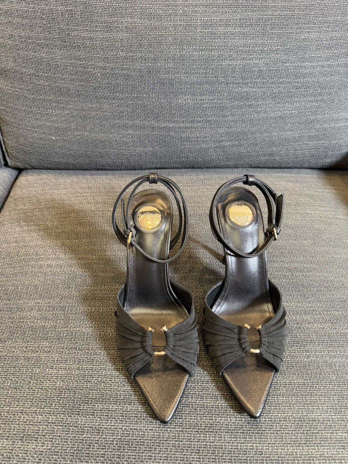 LOLA HIGH SANDALS IN BLACK SMOOTH LAMBSKIN AND DRAPED JERSEY