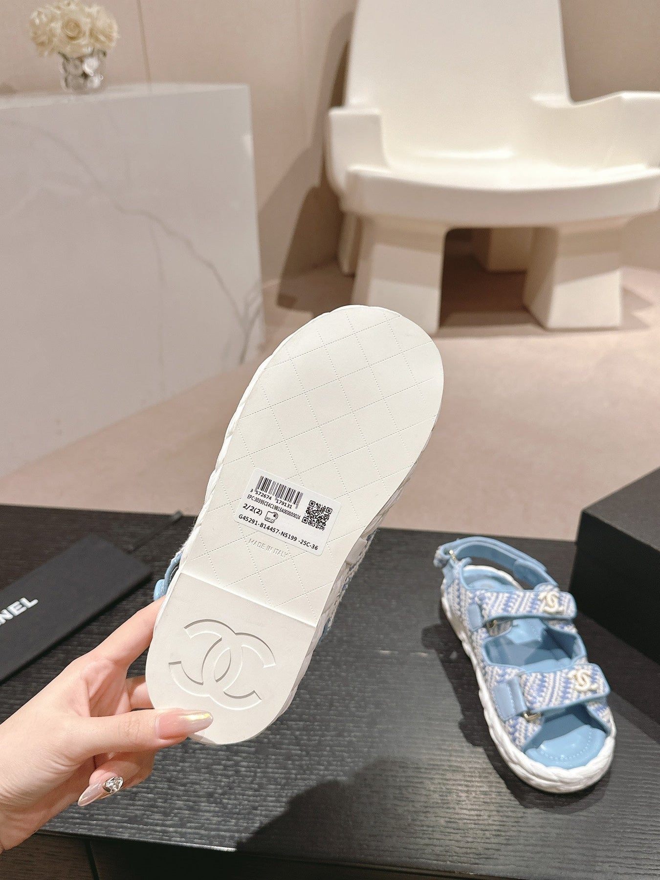 CC DAD SANDALS IN LIGHT BLUE CALFSKIN