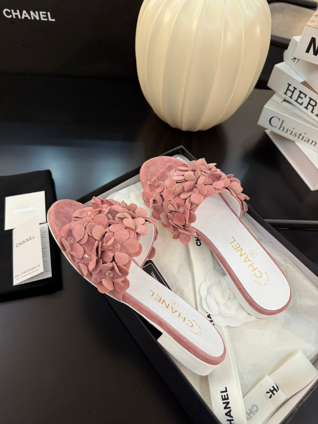 FLAT MULE 15 MM IN PEACH PINK SUEDE