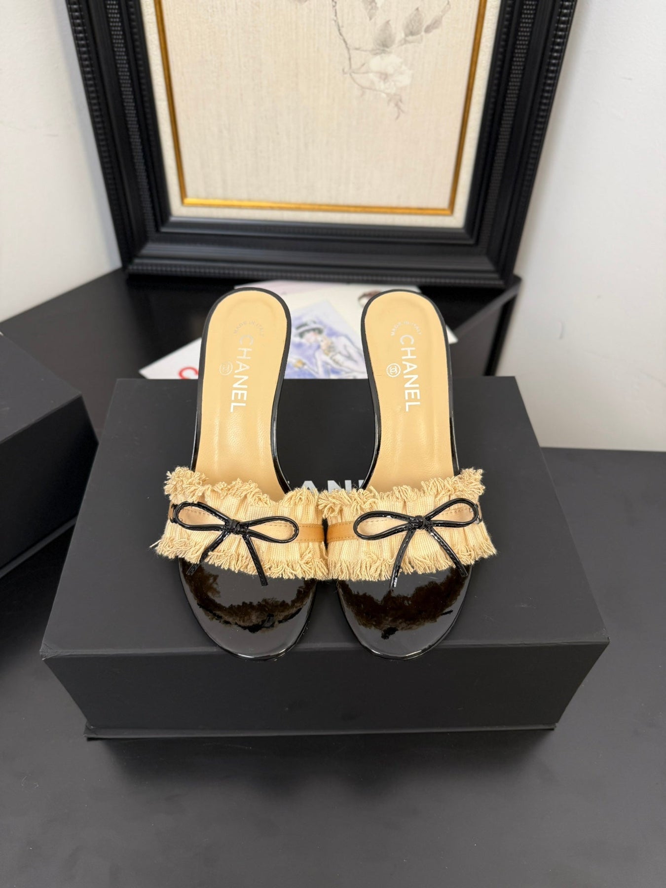 SAND YELLOW GROSGRAIN CANVAS BOW MULE SANDALS 90 MM