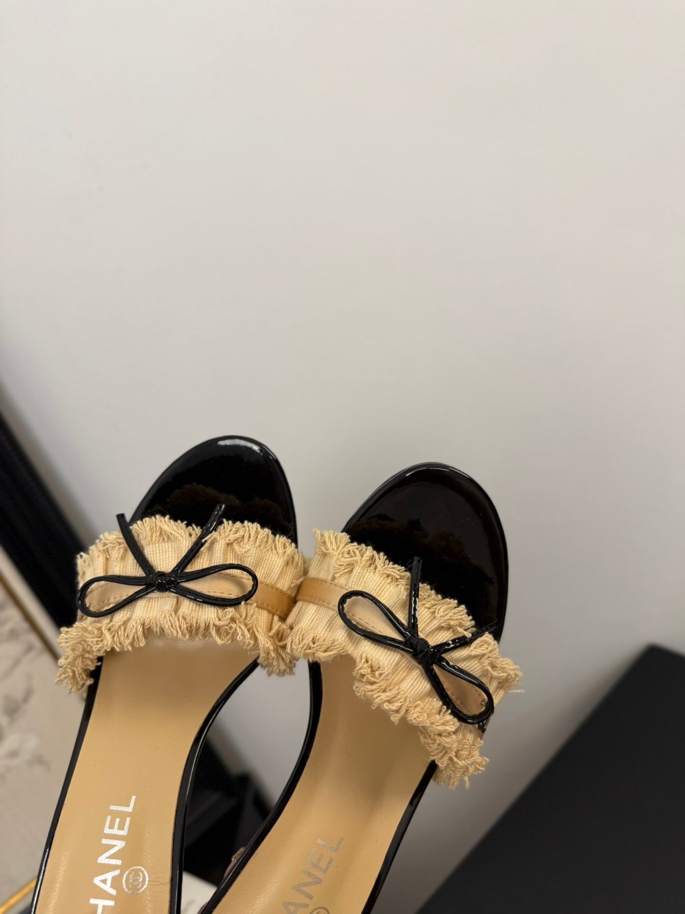 SAND YELLOW GROSGRAIN CANVAS BOW MULE SANDALS 90 MM