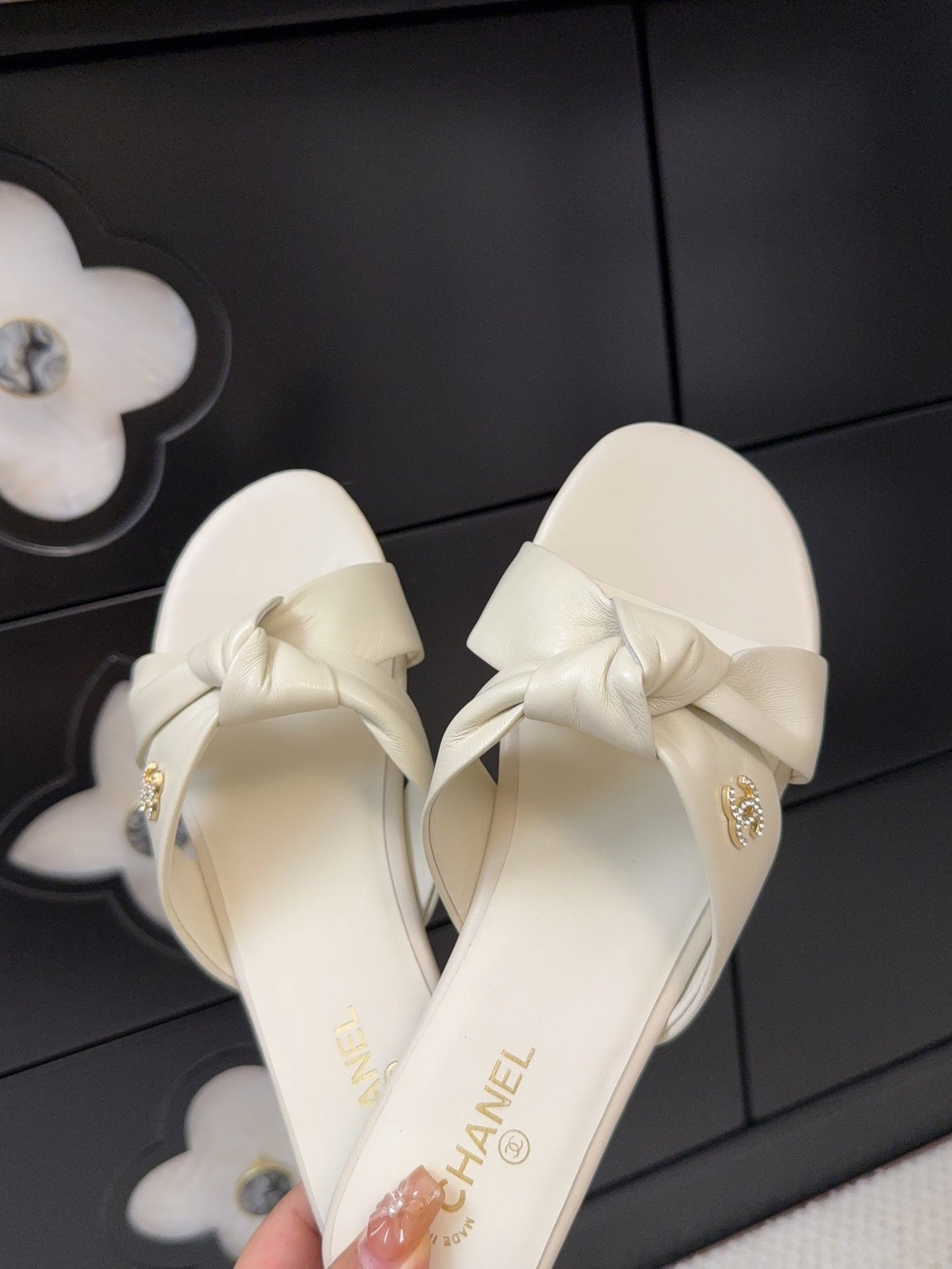 LACE MULE 2 CM IN WHITE CREAM LAMBSKIN