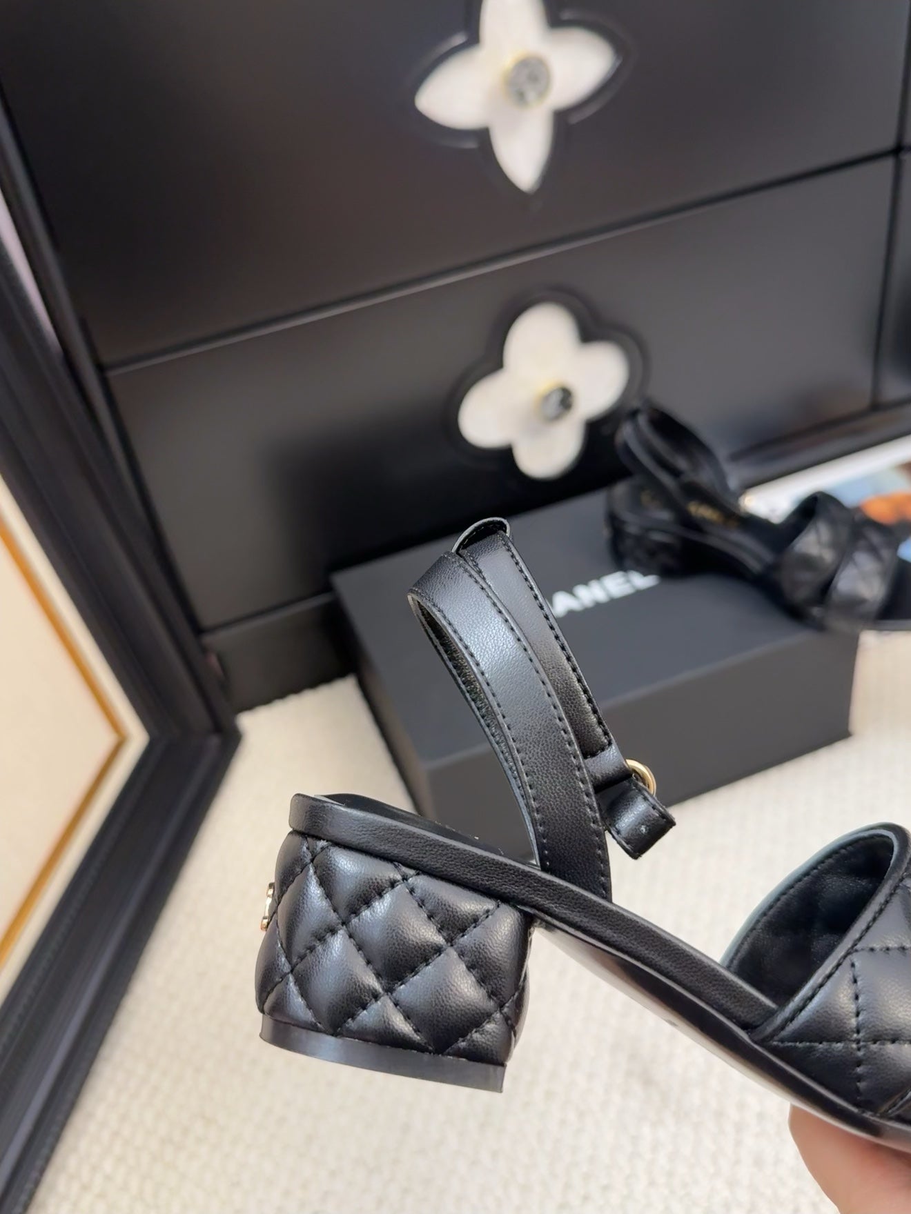 25C Sandal 45mm Open Heel Black Lambskin 233491