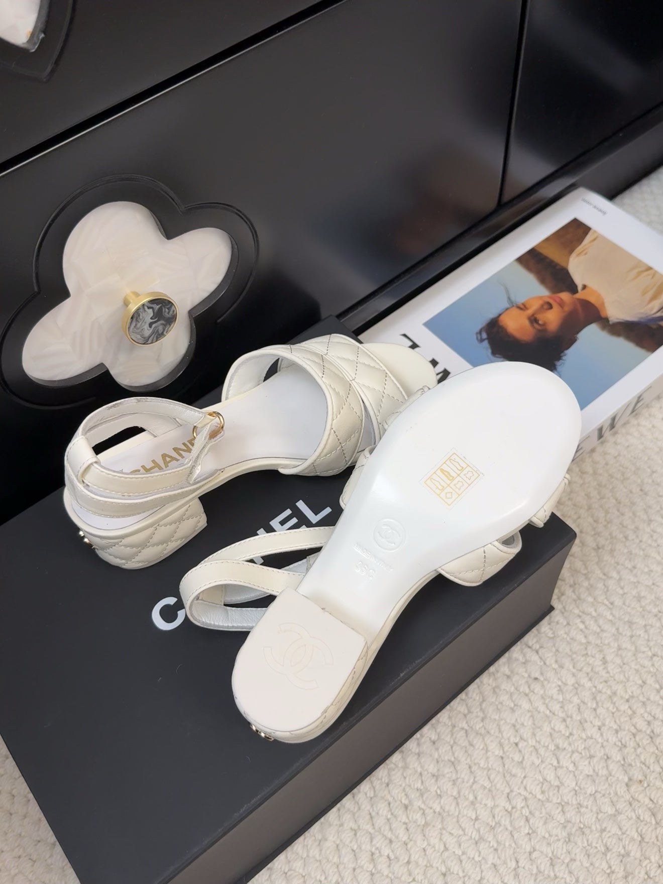 25C Sandal 45mm Open Heel White Lambskin 233492