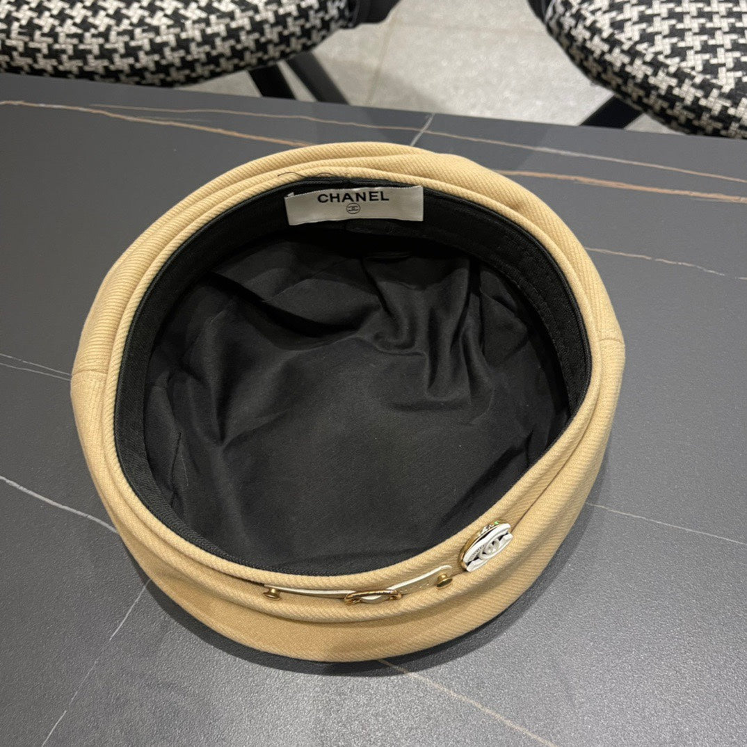 BERET HAT IN OAT YELLOW FABRIC 419384