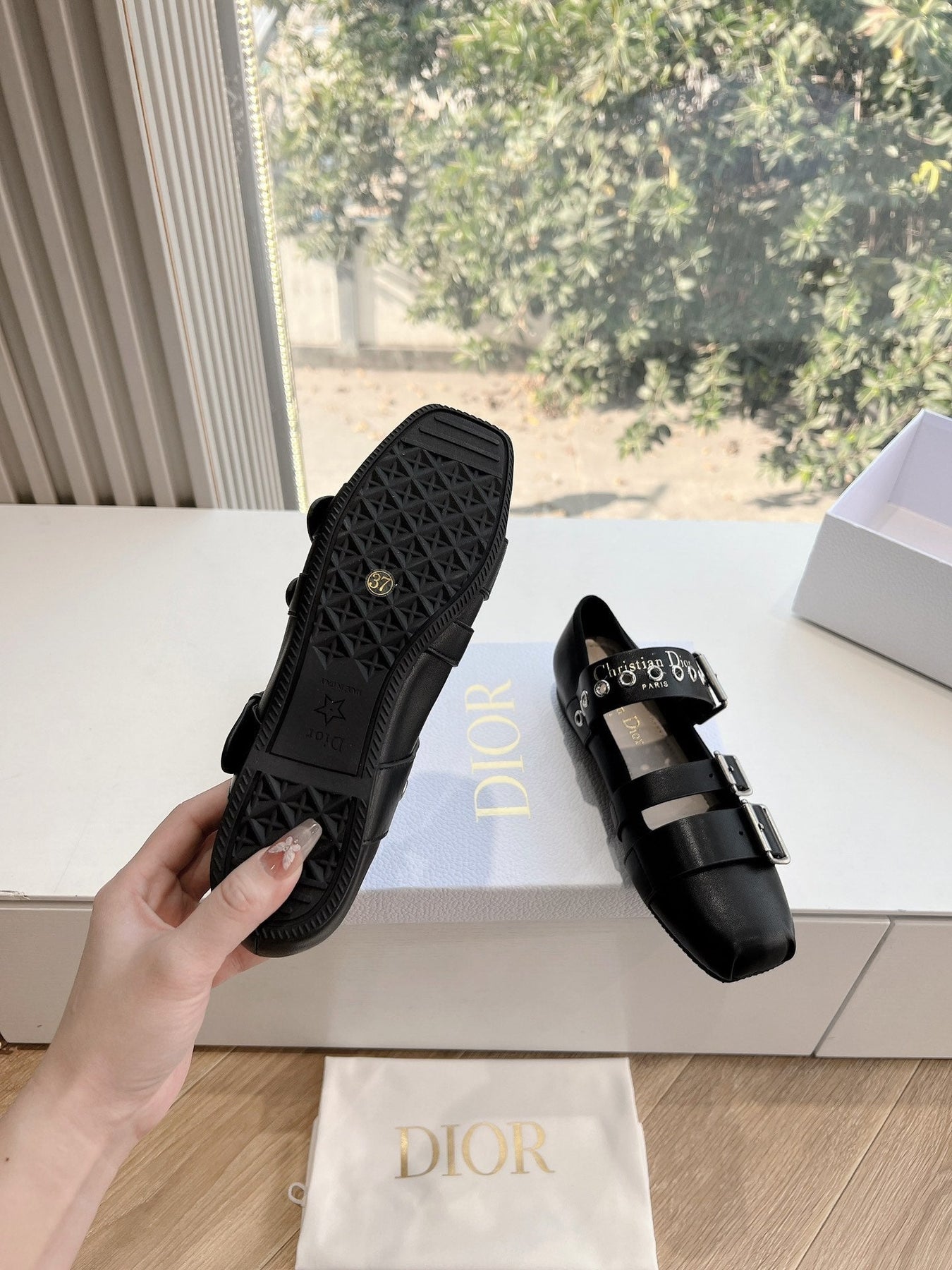 PUNK BALLET FLAT IN BLACK SUPPLE CALFSKIN