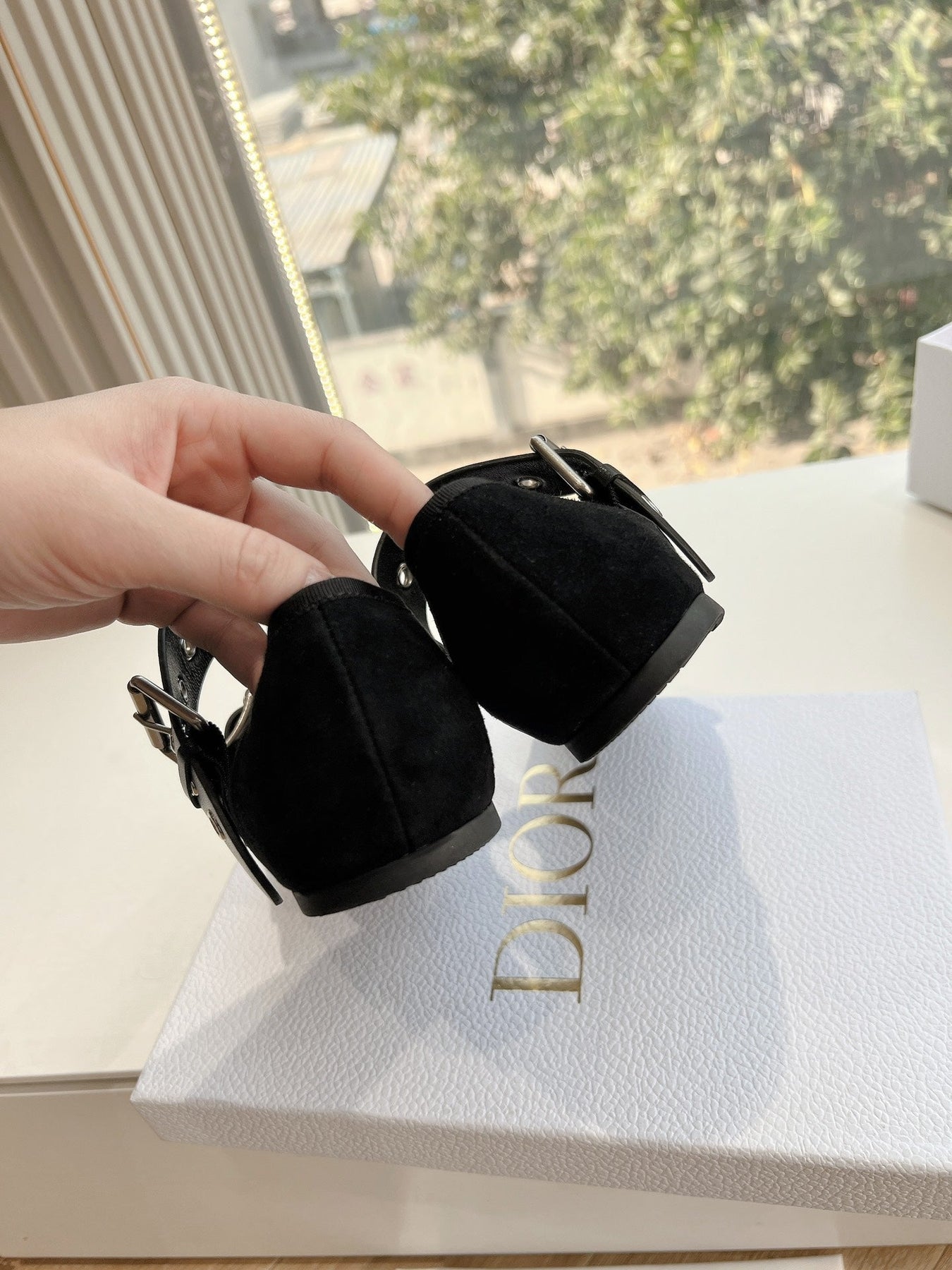 PUNK BALLET FLAT IN BLACK SUEDE AND SUPPLE CALFSKIN