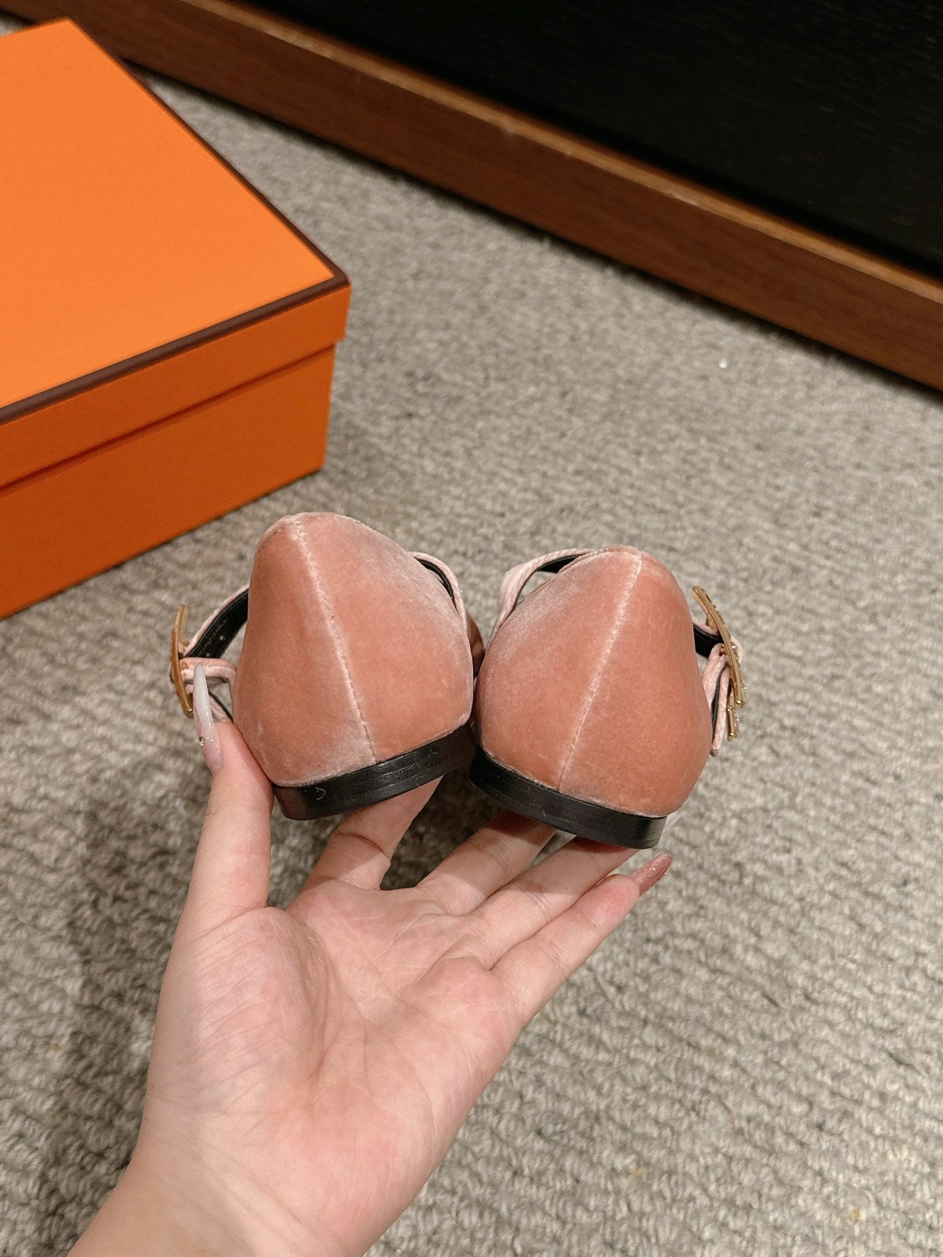 JANE BALLET FLAT PEACHY PINK VELVET