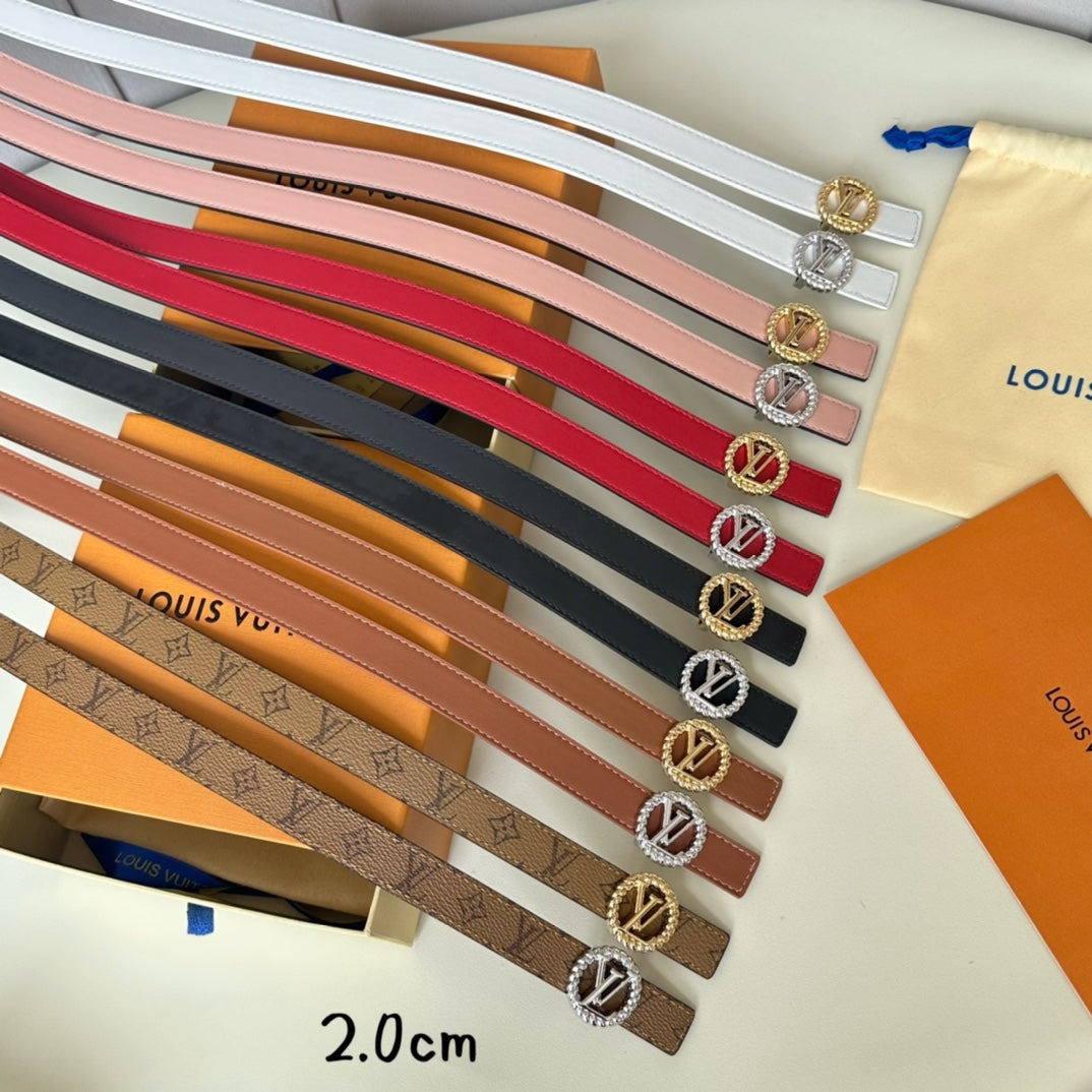 LV Circle Nautical 20mm Reversible Square End Tip Belt Gold Buckle Tan White lambskin