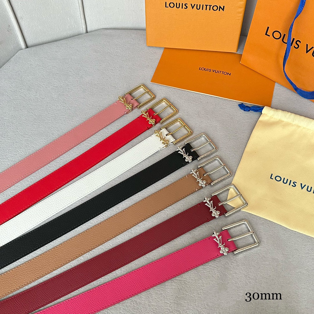 LV Bloom 30mm Belt Gold Buckle Pink Brown Leather