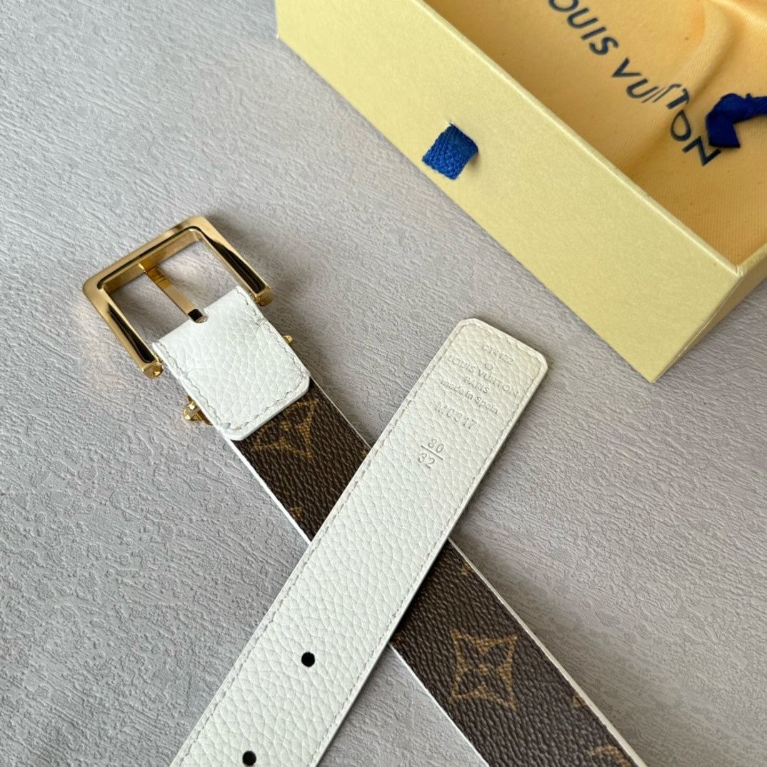 LV BLOOM 30MM BELT IN WHITE CALFSKIN GOLD HARDWARE