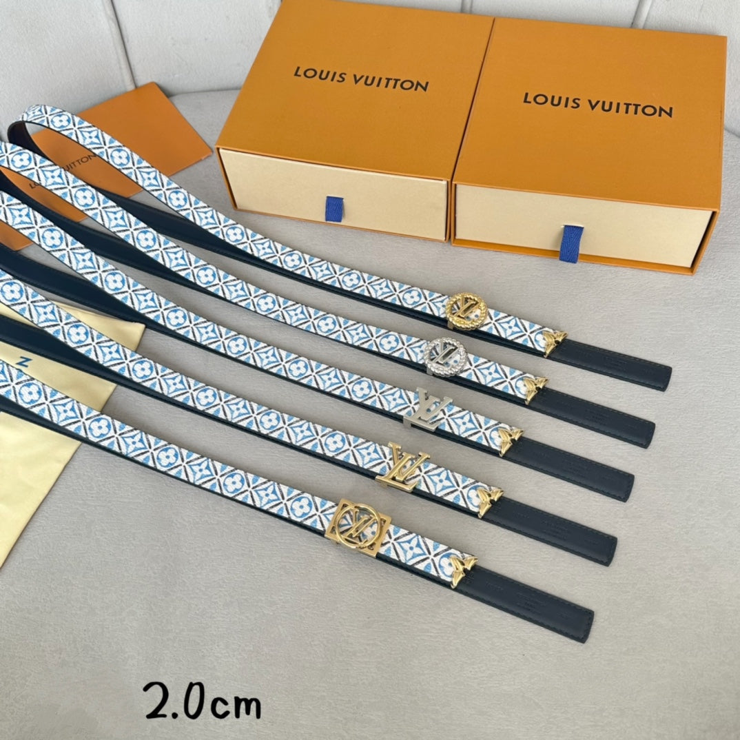 LV Circle Nautical 20mm Reversible Belt Silver Buckle Black White Blue Lambskin