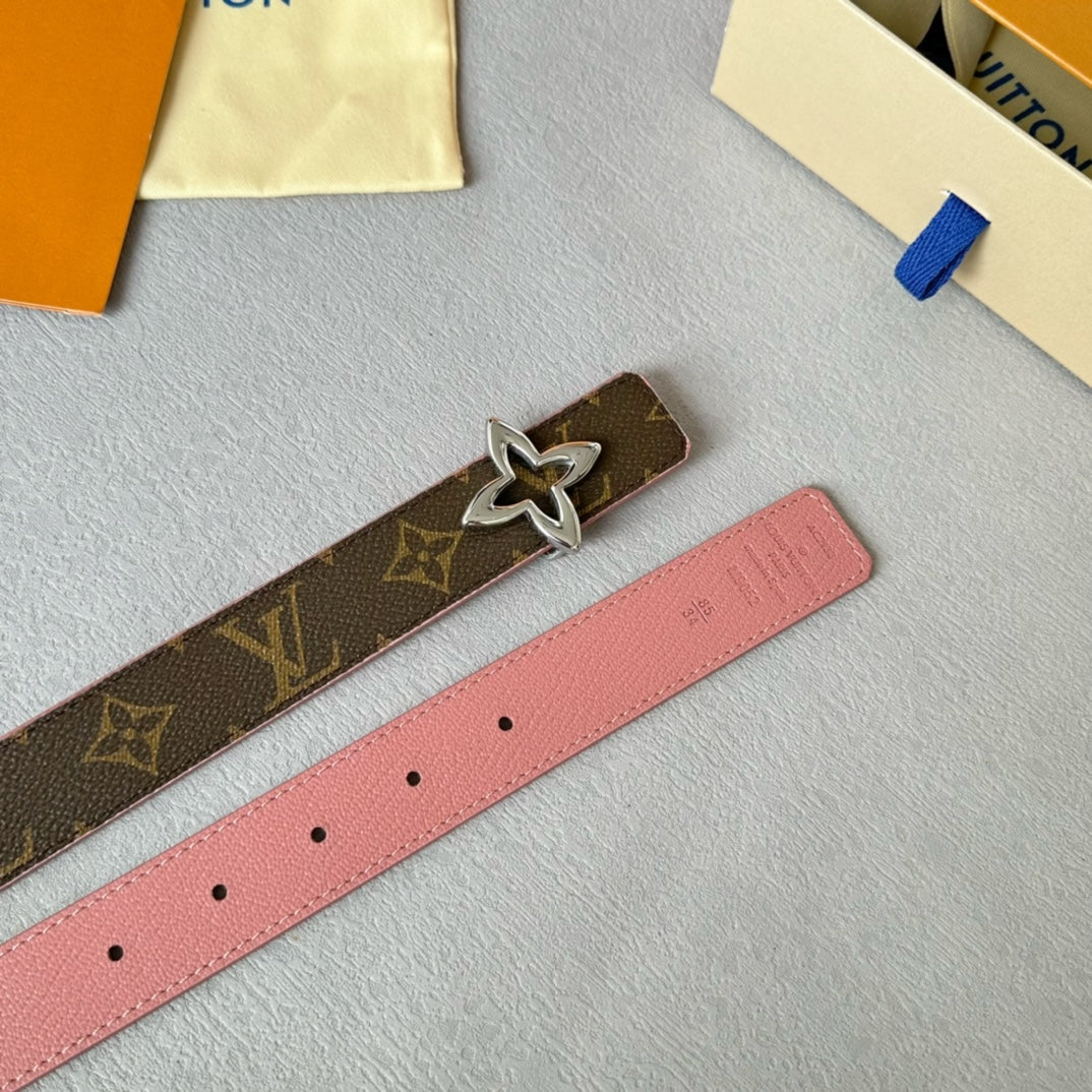 LV MINI FLOWERGRAM 30MM REVERSIBLE BELT IN BLUSH PINK CALFSKIN SILVER HARDWARE