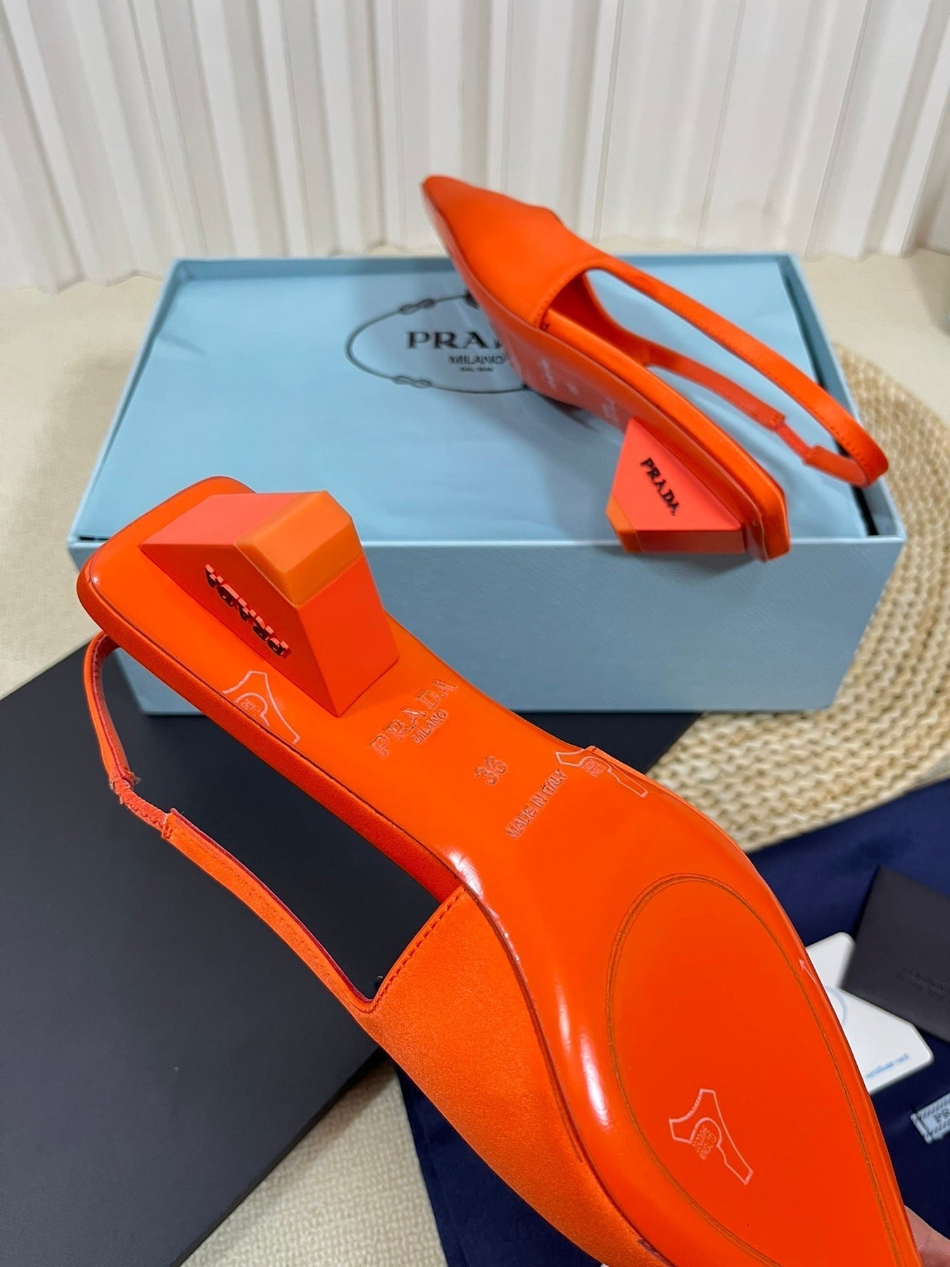 PRA POINTED TOE SLINGBACK PUMPS BRIGHT ORANGE SATIN