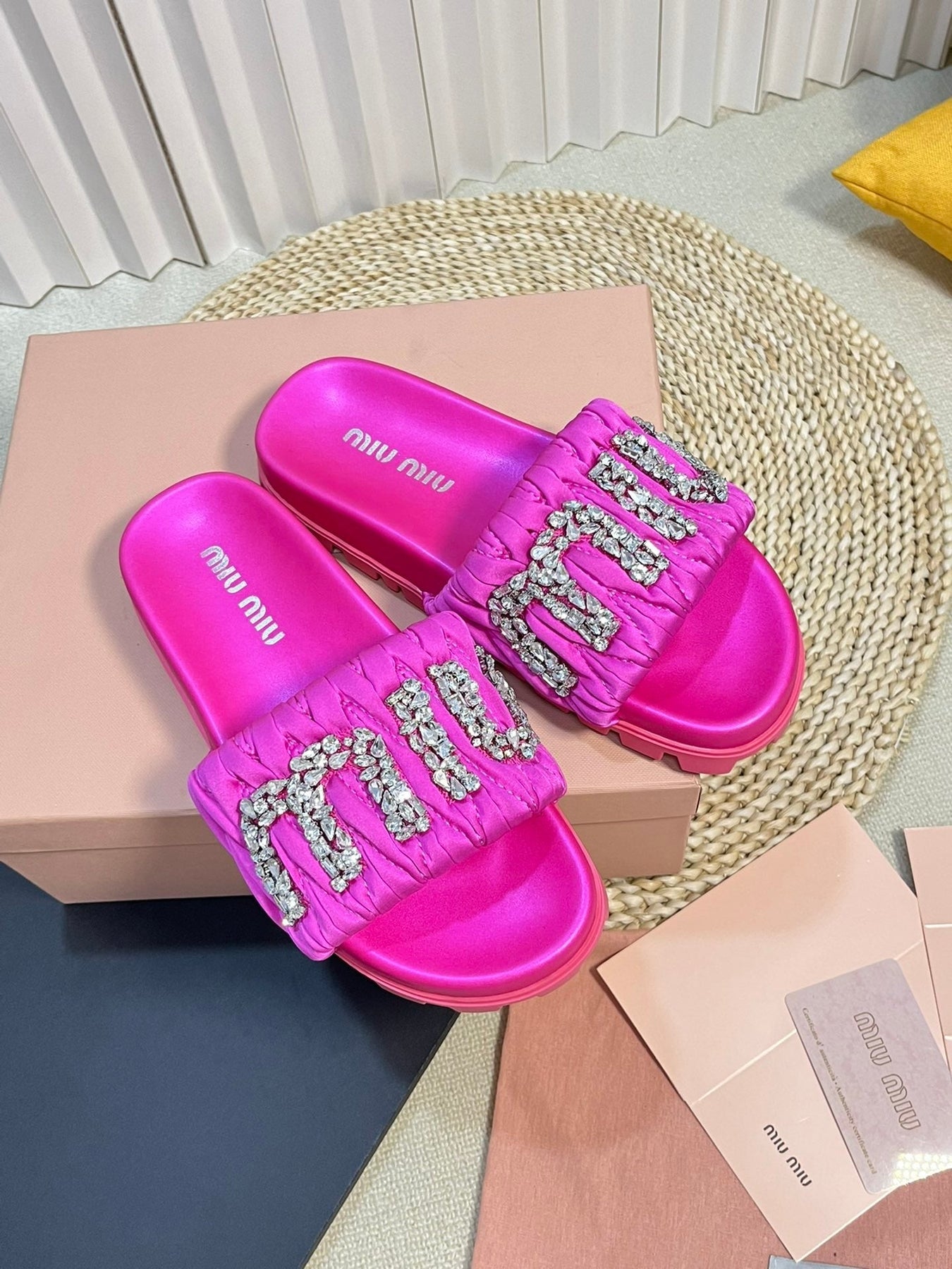 Bright Pink Sheepskin Diamond Slippers