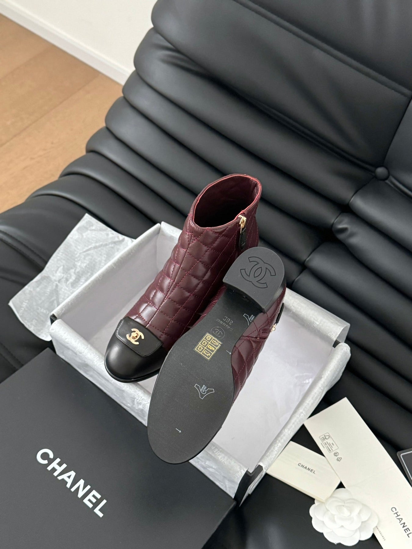 CC SHORT BOOTS 65 MM IN SANGRIA PURPLE MIX BLACK QUILTED PATTERN LAMBSKIN