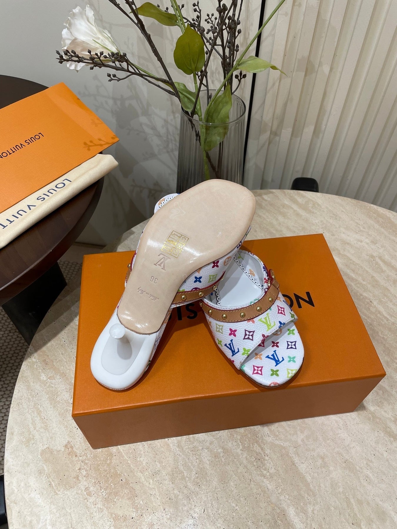 HIGH 5 CM MULES IN WHITE MONOGRAM LAMBSKIN