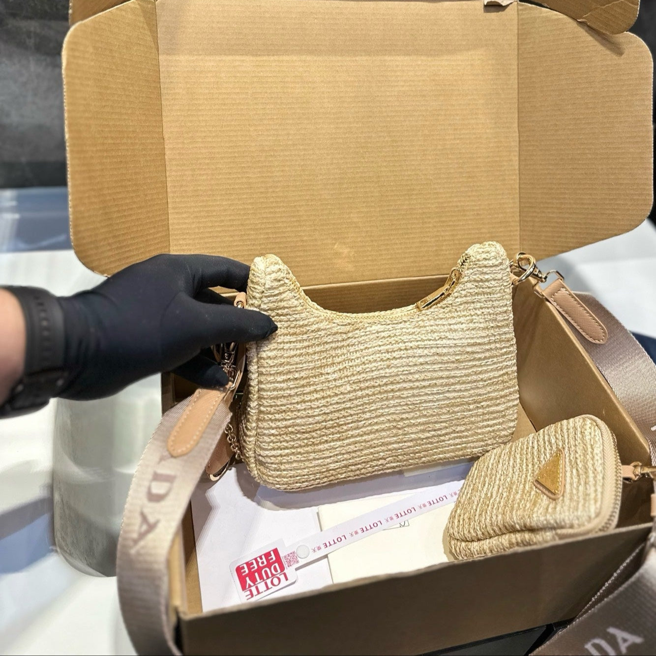 HOBO CROCHET MINI BAG 20 IN BEIGE WOVEN RAFFIA GOLD HARDWARE