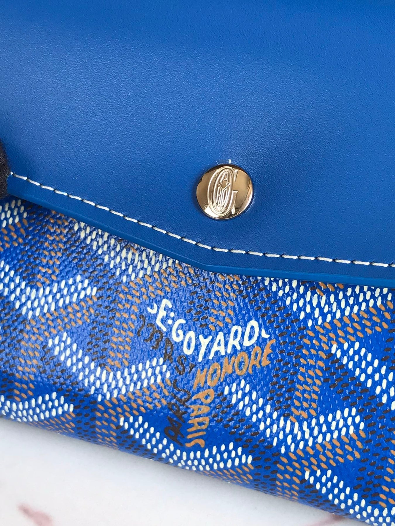 SAINT-GABRIEL WALLET 12 IN SAPPHIRE BLUE CALFSKIN AND GOYARDINE CANVAS