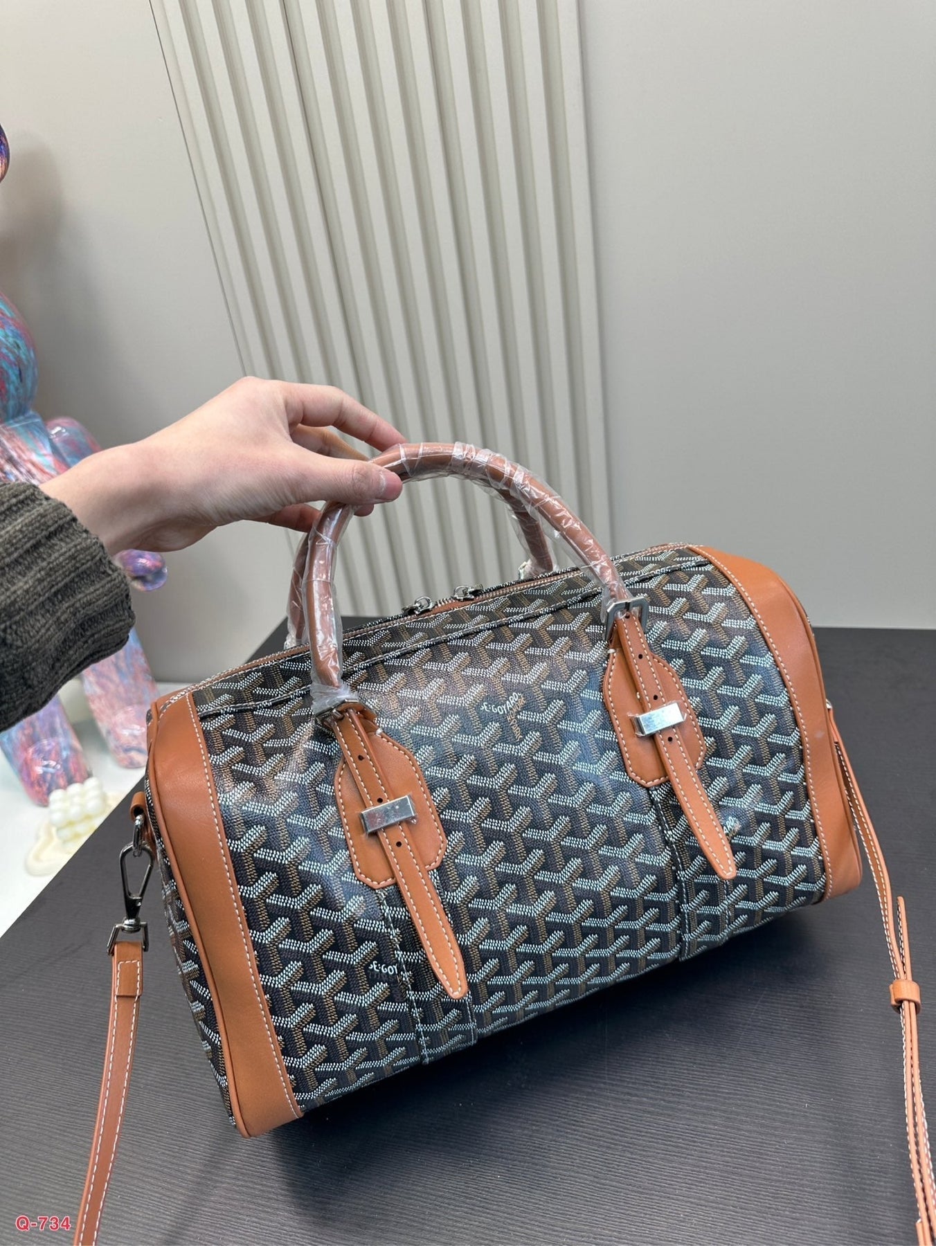 SAC HARDY PM BAG 35 IN BLACK GOYARDINE CANVAS AND TAN CALFSKIN