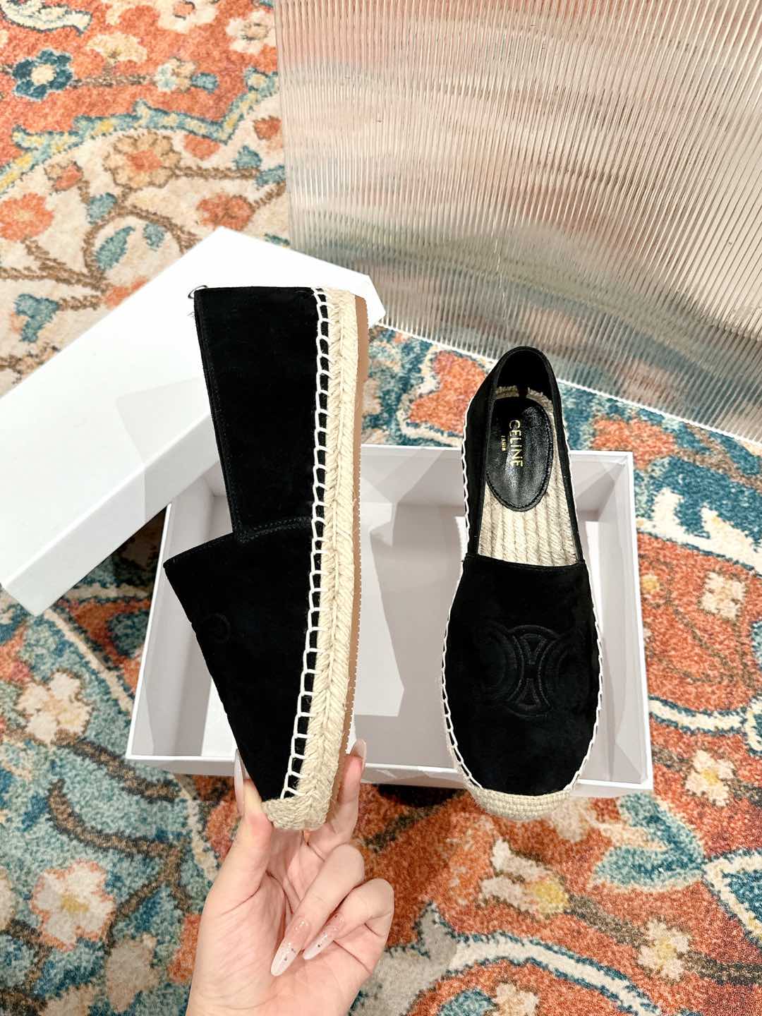 ESPADRILLES BLACK SUEDE EMBOSSED LOGO