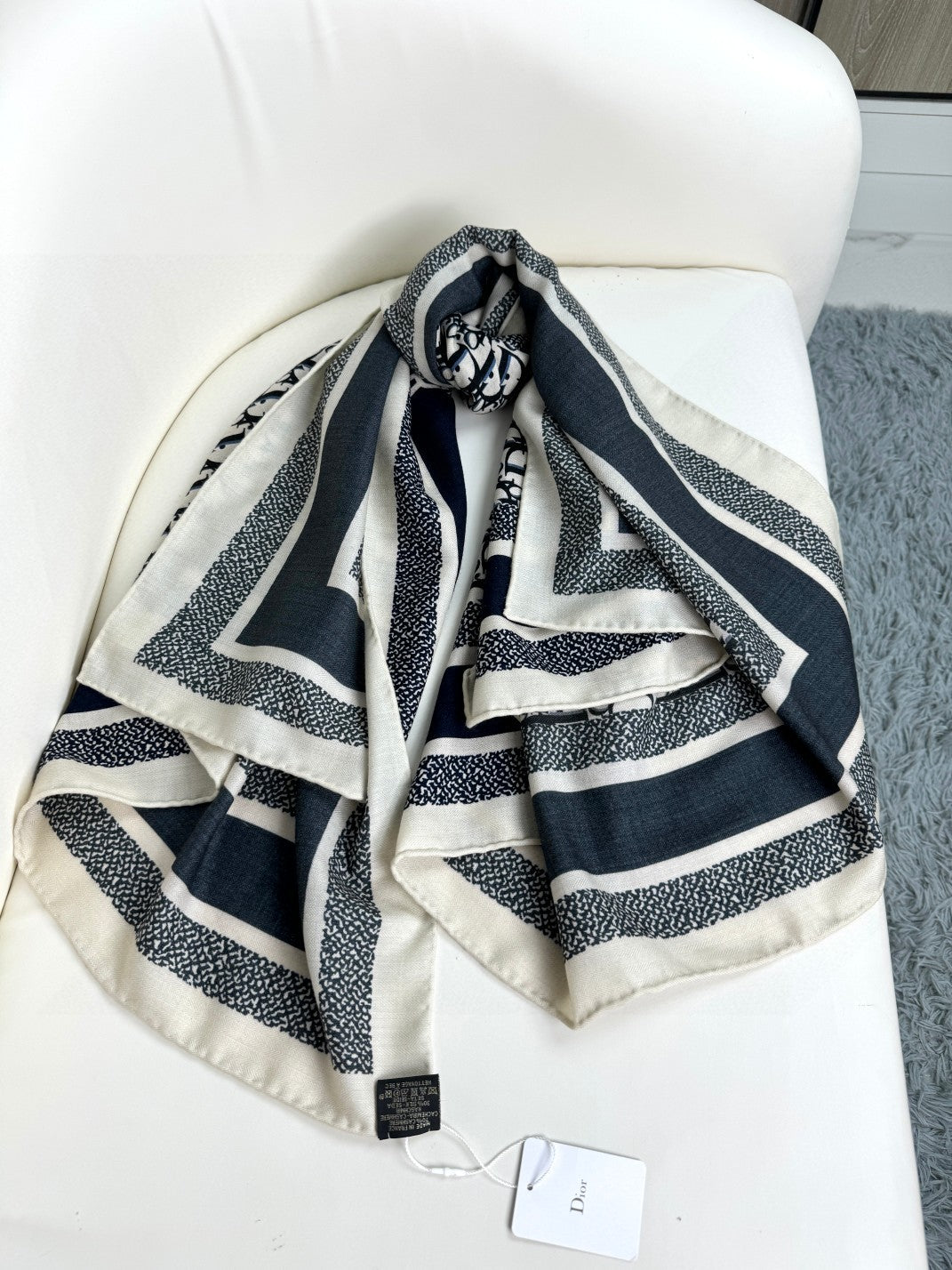 MONOGRAM SQUARE SCARF 140 CM IN BLACK MIX WHITE CASHMERE AND SILK 413742