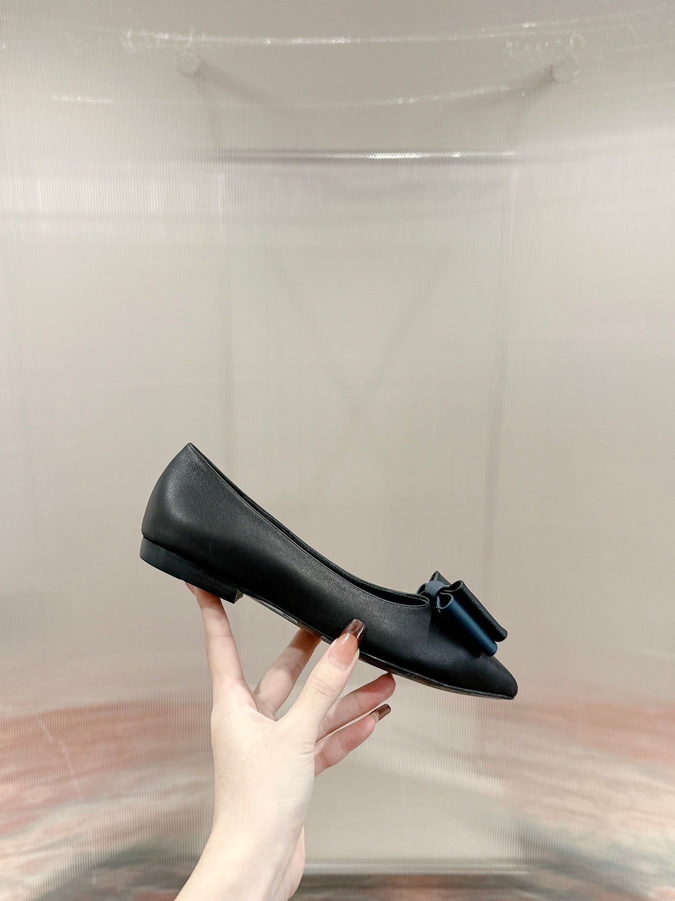 CASSANDRA BALLET FLAT IN BLACK MIX BLUE SMOOTH LAMBSKIN