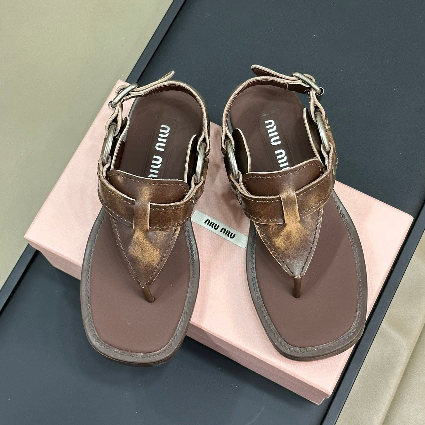 Sandals Chocolate Color Retro Sheepskin
