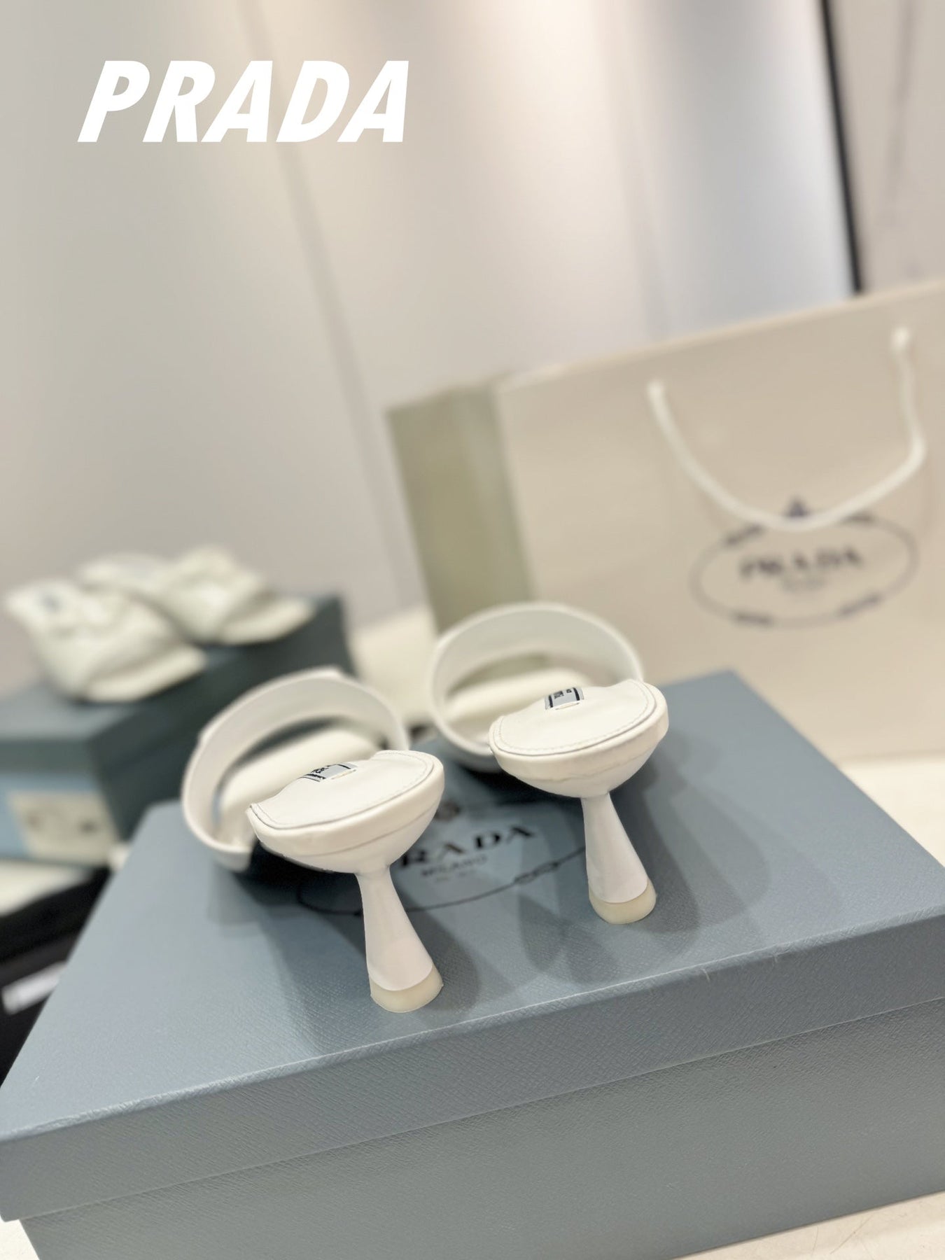 PRA BRUSHED LEATHER HEELED SLIDES WHITE