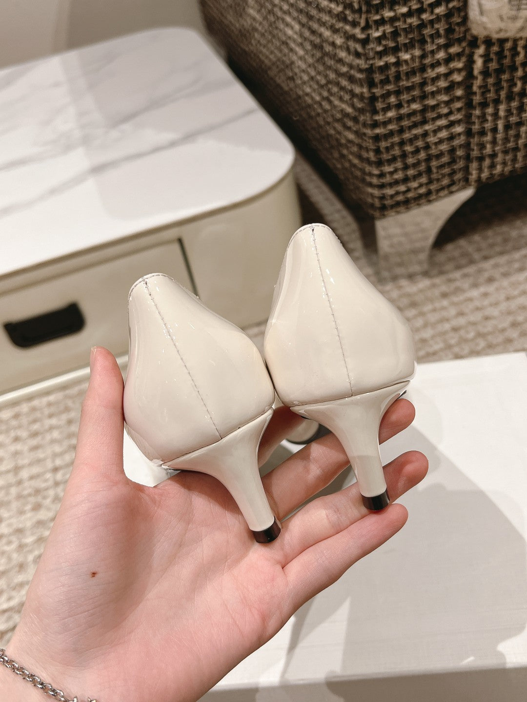 HIGH PUMP 5 CM IN WHITE PATENT CALFSKIN