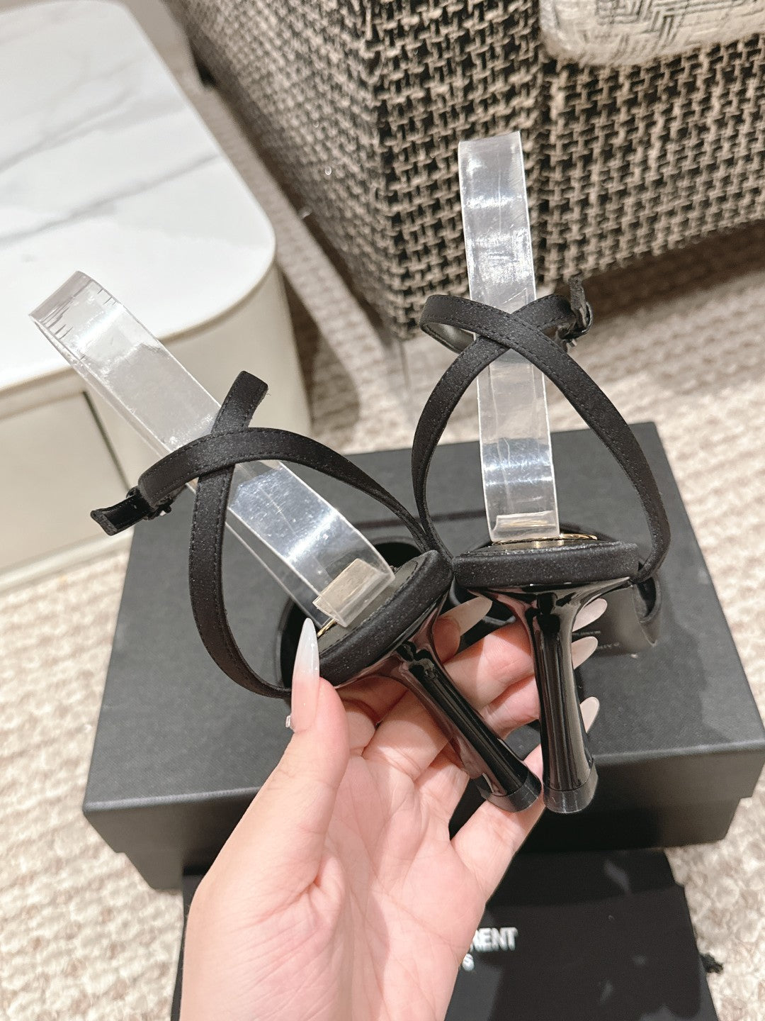 HIGH-HEELED SLINGBACKS SANDAL 7 CM IN BLACK SILK