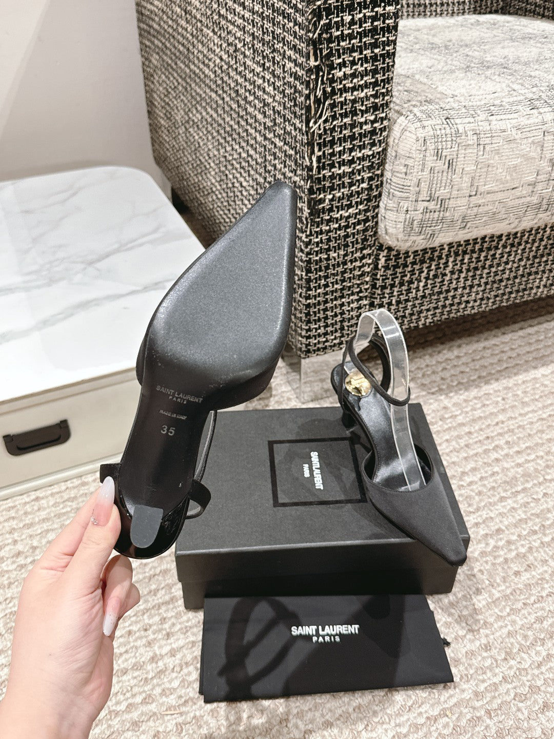 HIGH-HEELED SLINGBACKS SANDAL 7 CM IN BLACK SILK