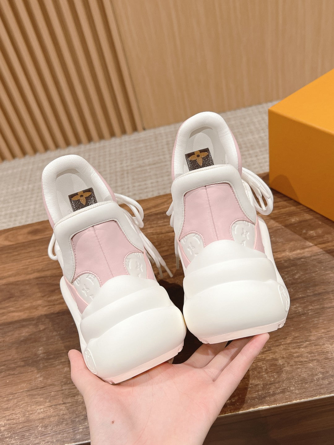 LV ARCHLIGHT SNEAKER IN WHITE MIX BABY PINK EMBOSSED CALFSKIN