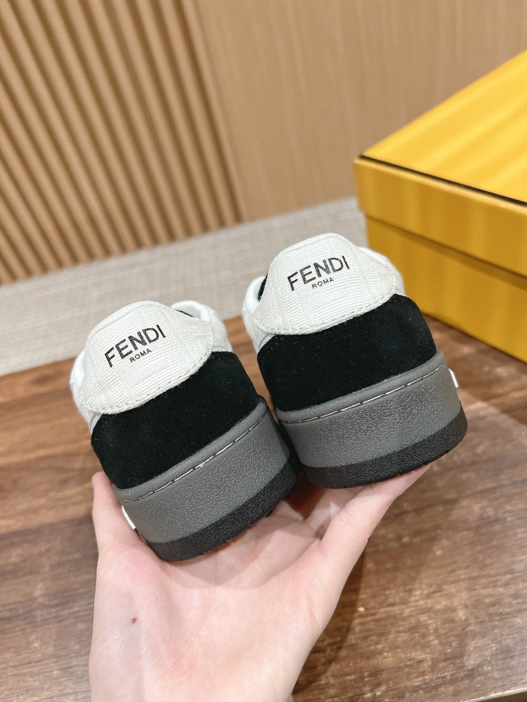 FENDI MATCH TRAINER IN BLACK MIX WHITE CALFSKIN AND HIGH-DENSIITY FABRIC