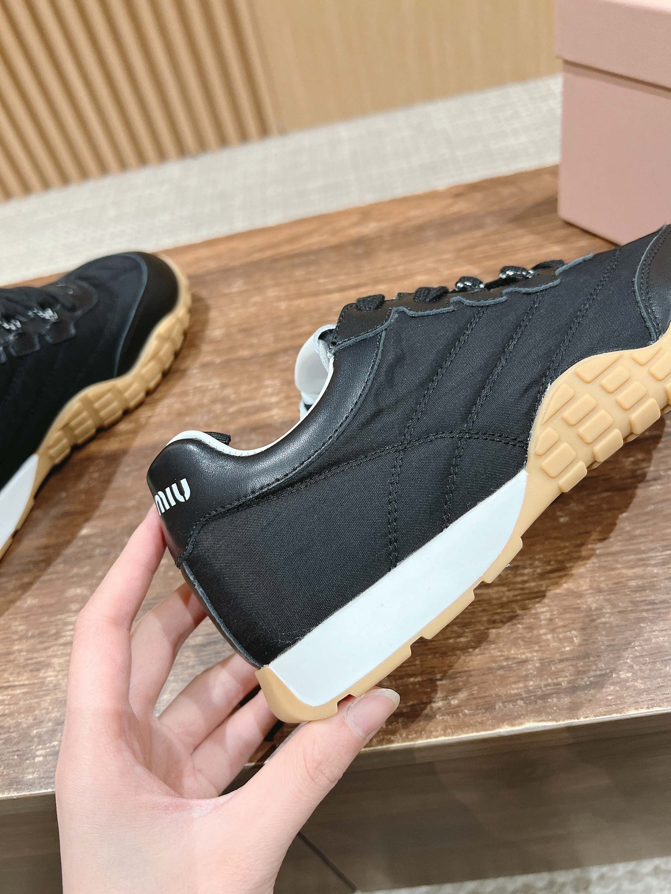 RUNNING SNEAKERS IN BLACK LAMBSKIN AND FABRIC ANTI-SLIP RUBBER SOLE