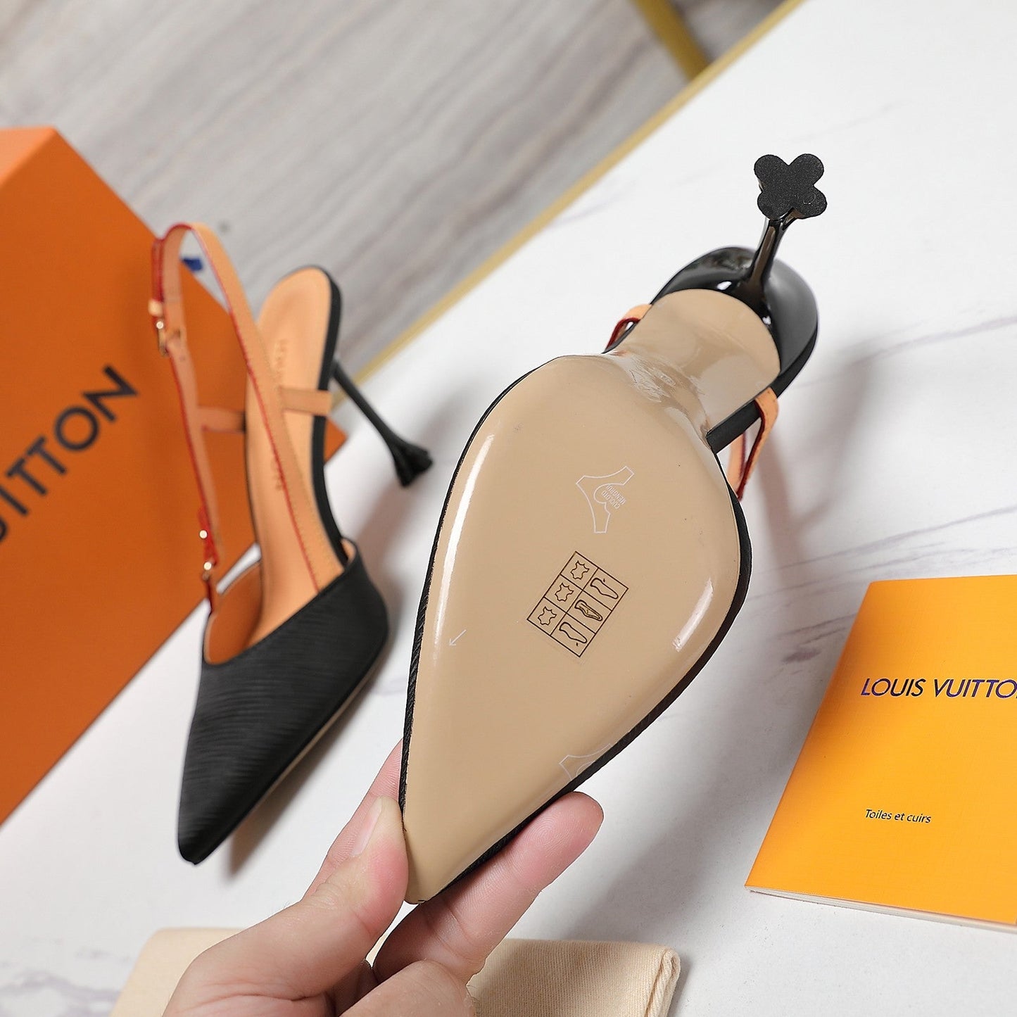 LV WOMEN BLOSSOM SLINGBACK PUMP IN BLACK EMBROIDERED FABRIC